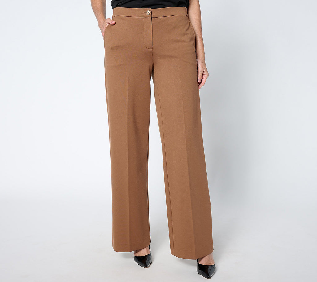 Sleek Ponte Wide Leg Zip Front Trousers