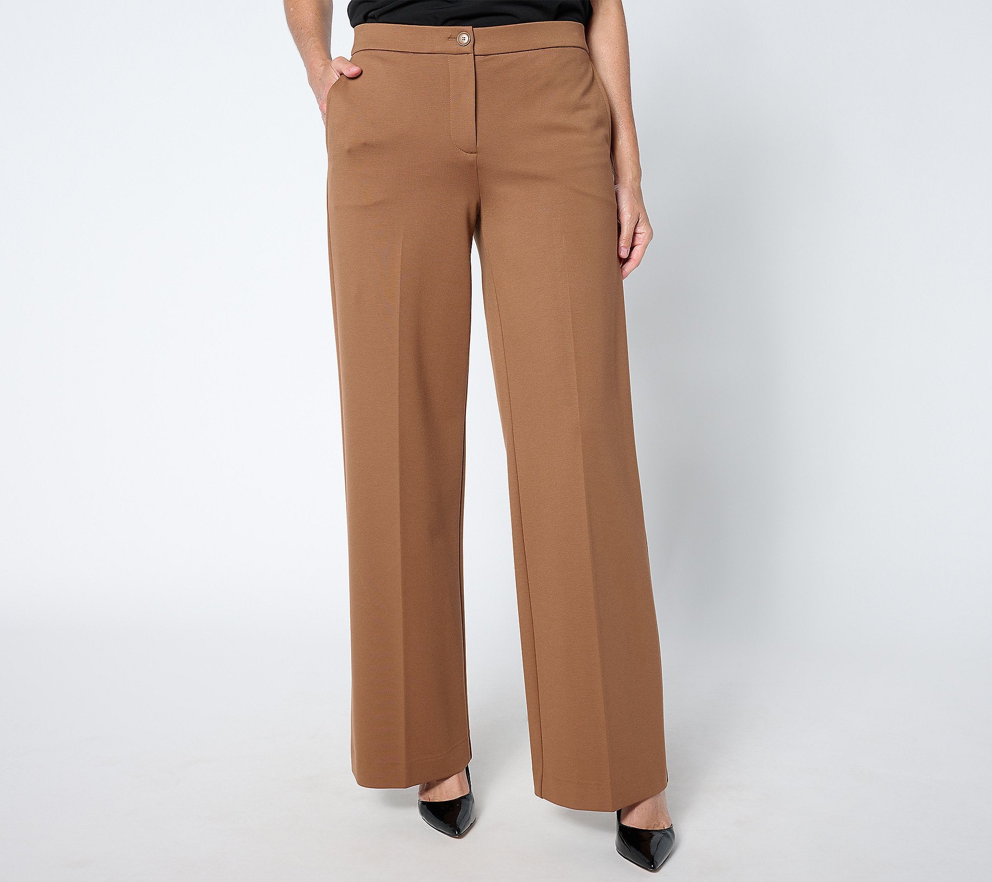 Sleek Ponte Wide Leg Zip Front Trousers