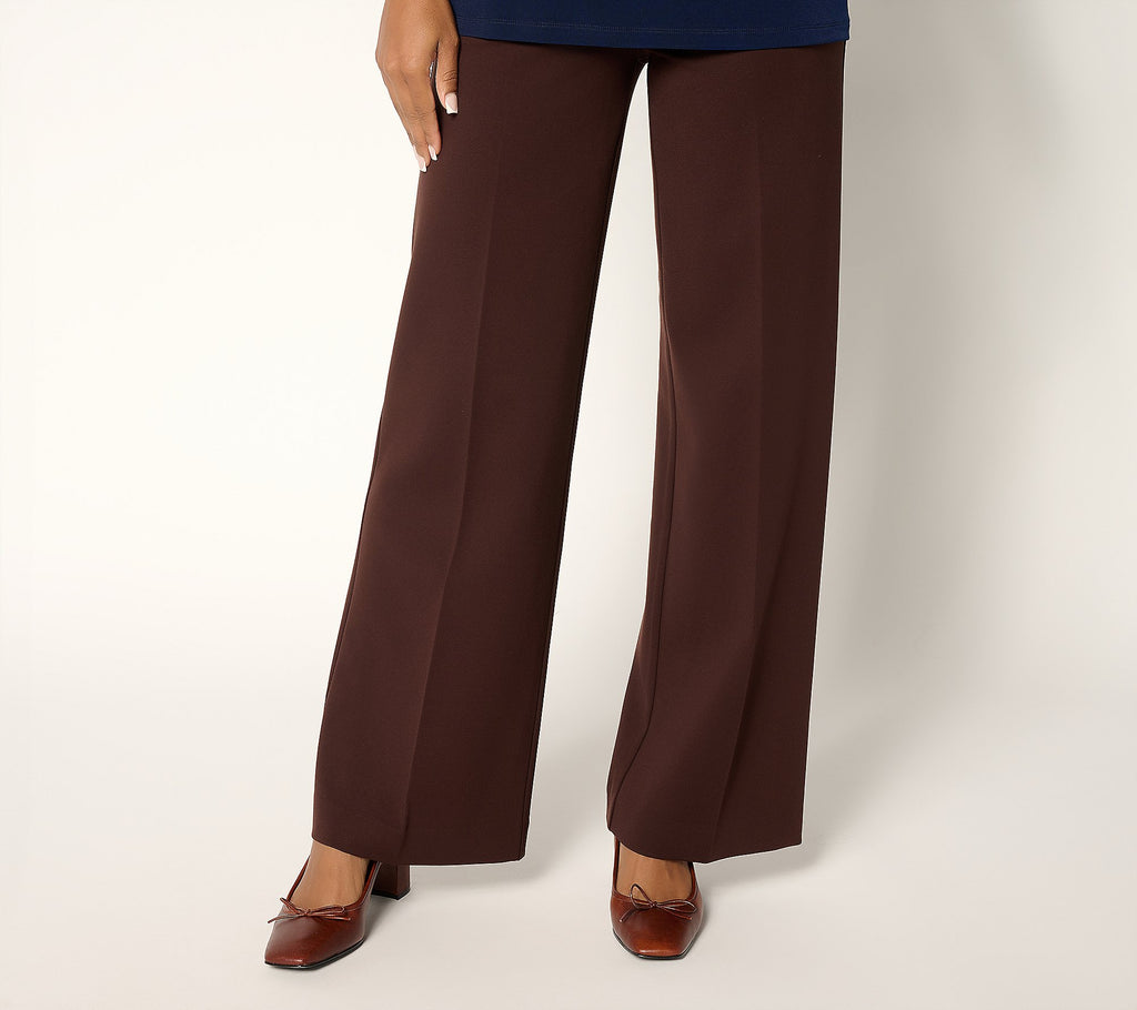 Sleek Ponte Wide Leg Zip Front Trousers