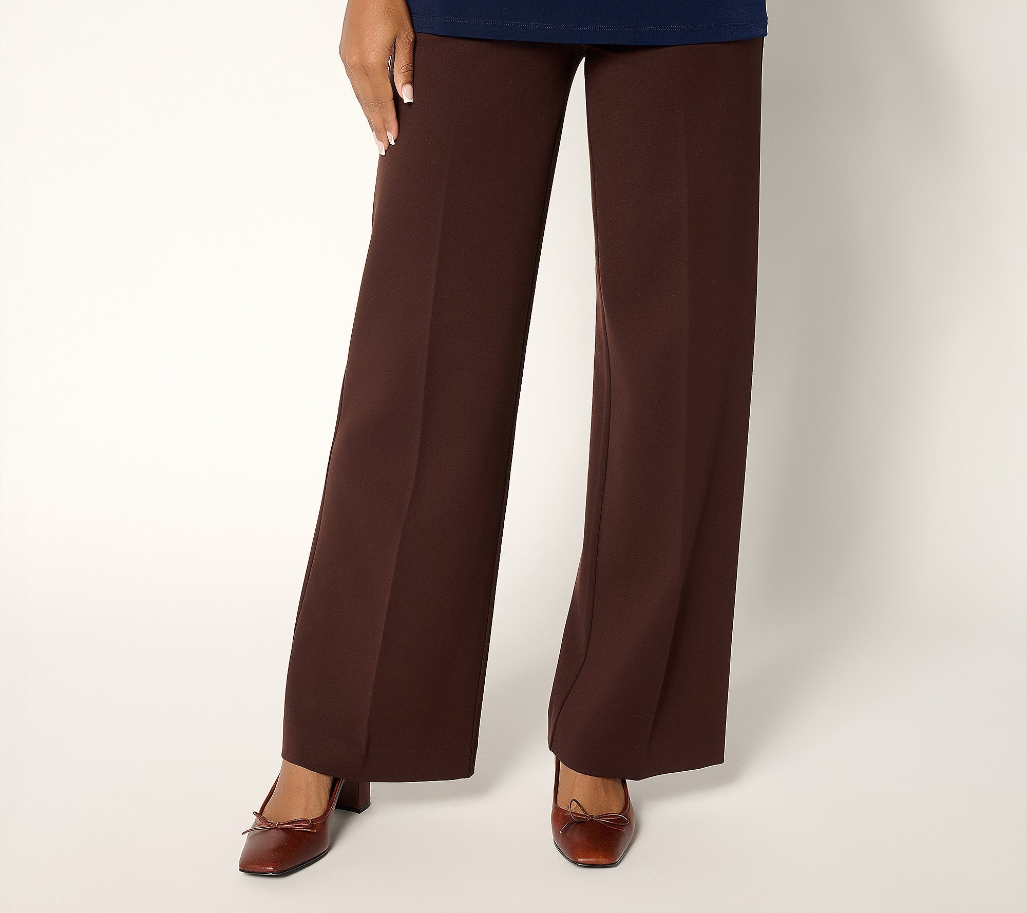 Sleek Ponte Wide Leg Zip Front Trousers