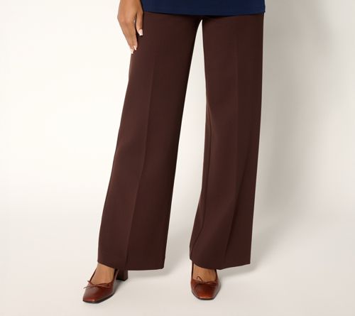 Sleek Ponte Wide Leg Zip Front Trousers