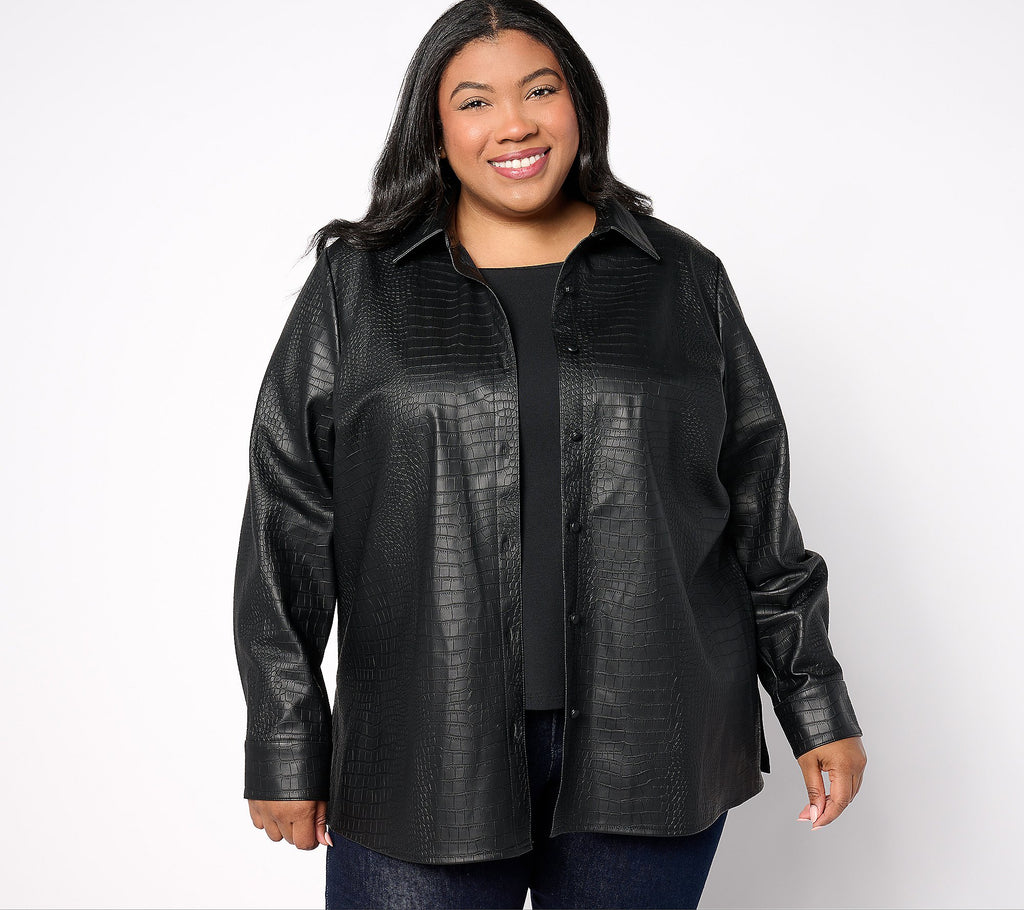 Textured Faux Leather Button Front Shirt