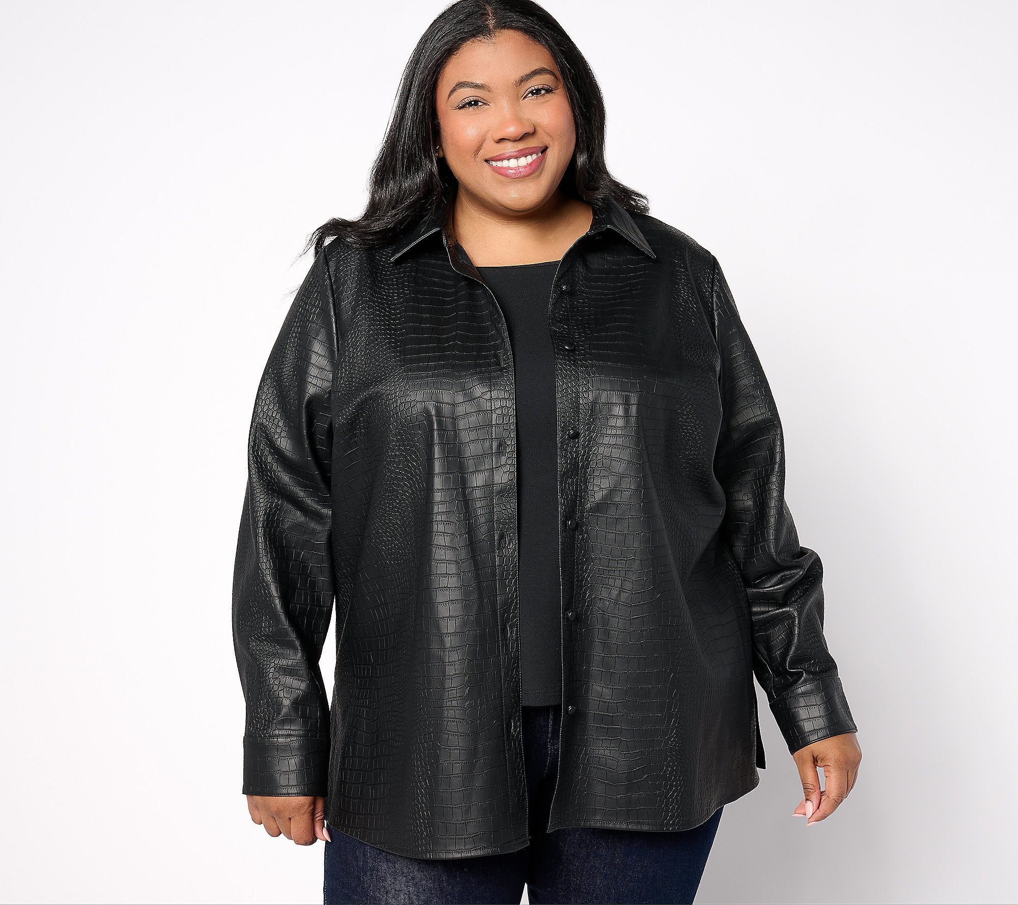 Textured Faux Leather Button Front Shirt