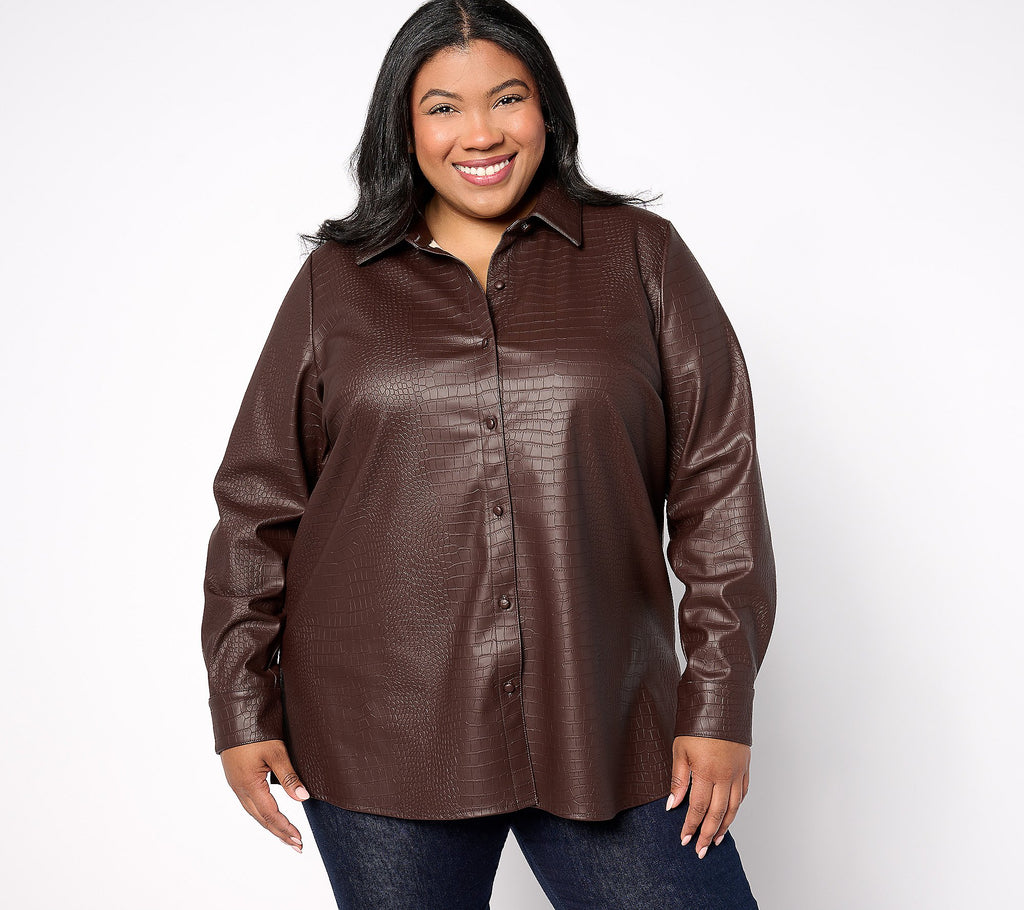 Textured Faux Leather Button Front Shirt