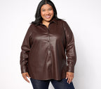 Textured Faux Leather Button Front Shirt