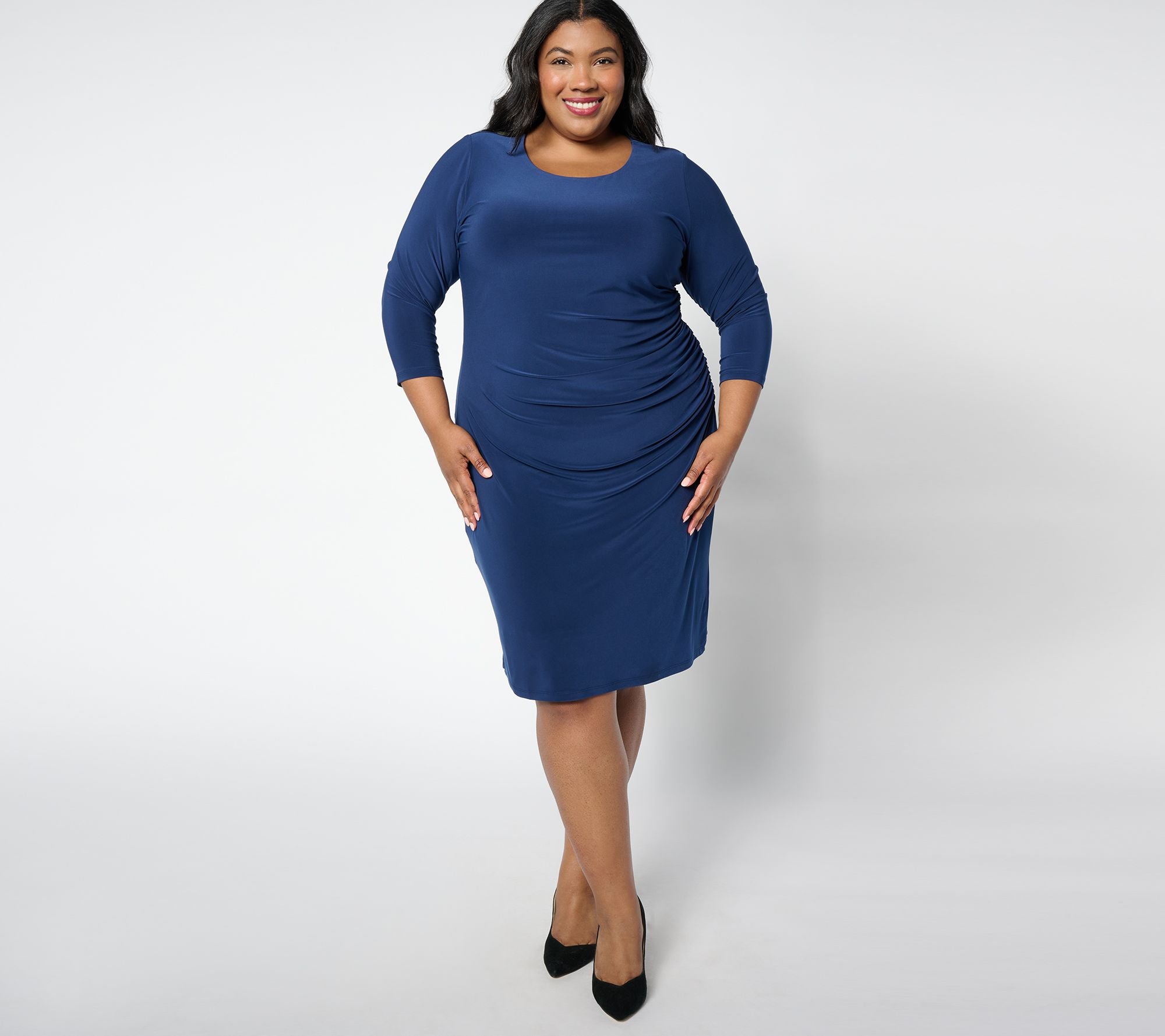 Italia Knit Ruched Dress - Rich Indigo