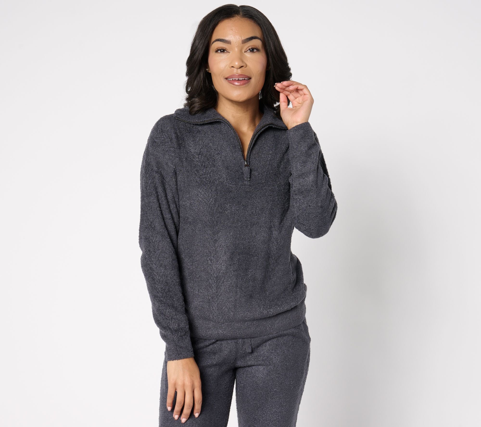 CozyChic Lite Cable Half Zip Pullover - Onyx Blue