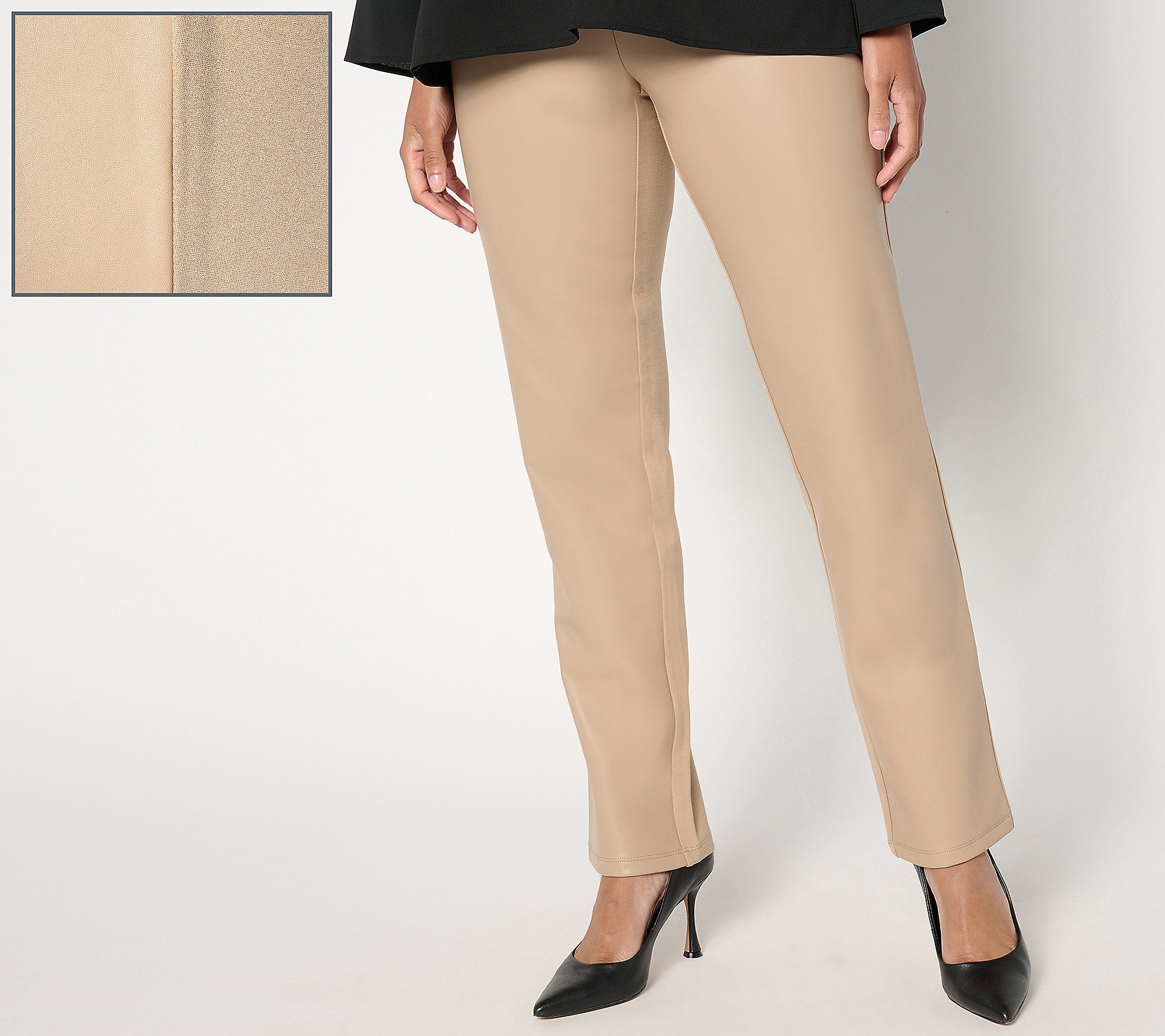 Faux Leather Front, Ponte Back Pant