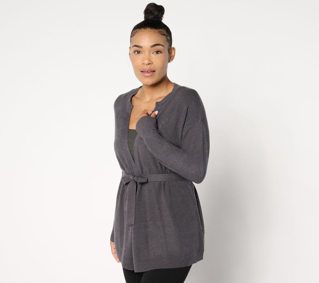Wrap Front Belted Cardigan - Charcoal