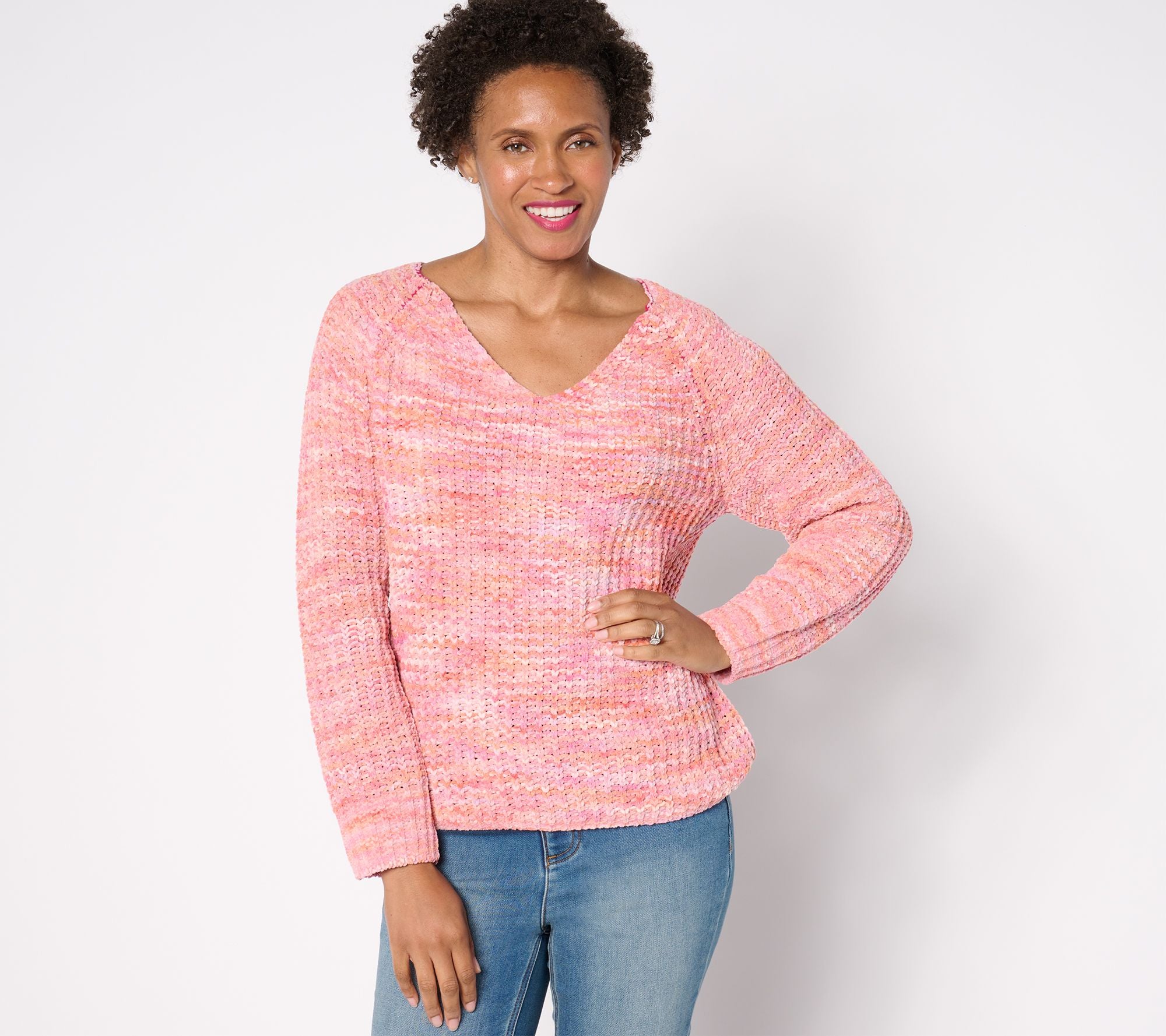 V-Neck Space Dye Chenille Sweater - Beetroot