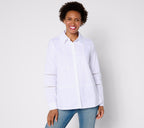 Woven Button-Front Top with Lace Trim - White