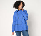 Woven Button-Front Top with Lace Trim
