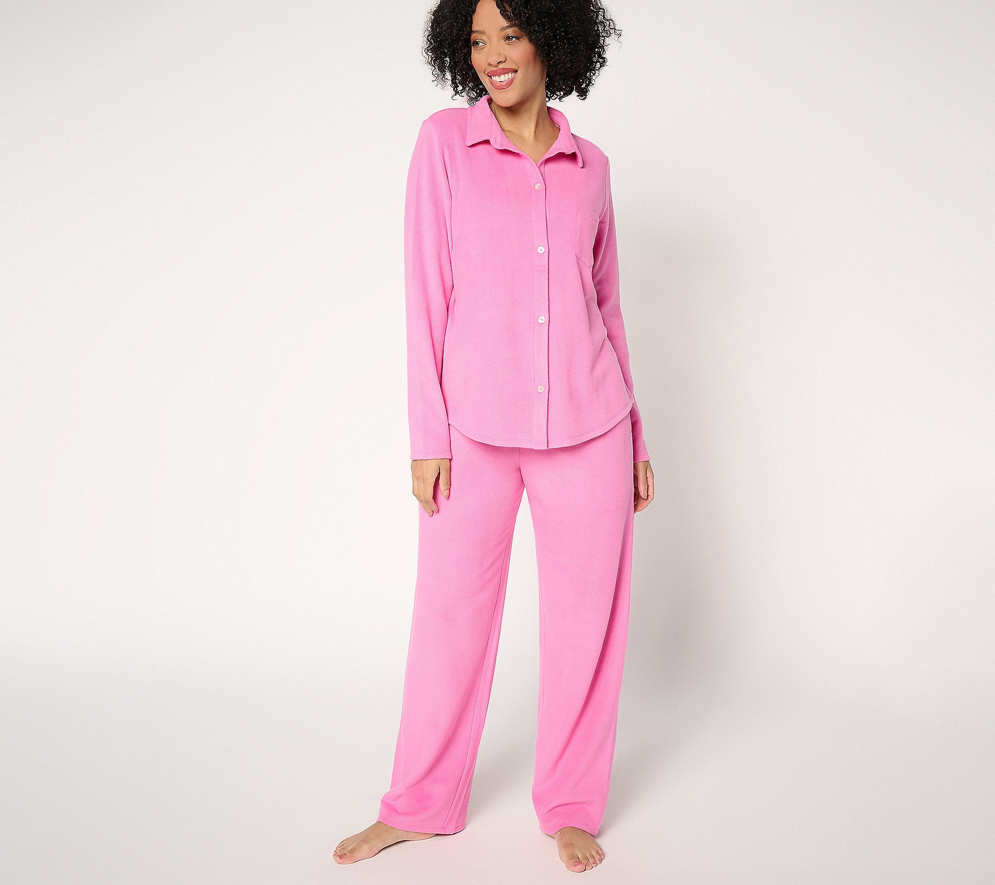Fleecewear with Stretch Notch Collar PJ Set - Pink