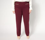 Smart Ponte Slim-Leg Pull-On Pants w/ Chain Detail - Deep Raisin