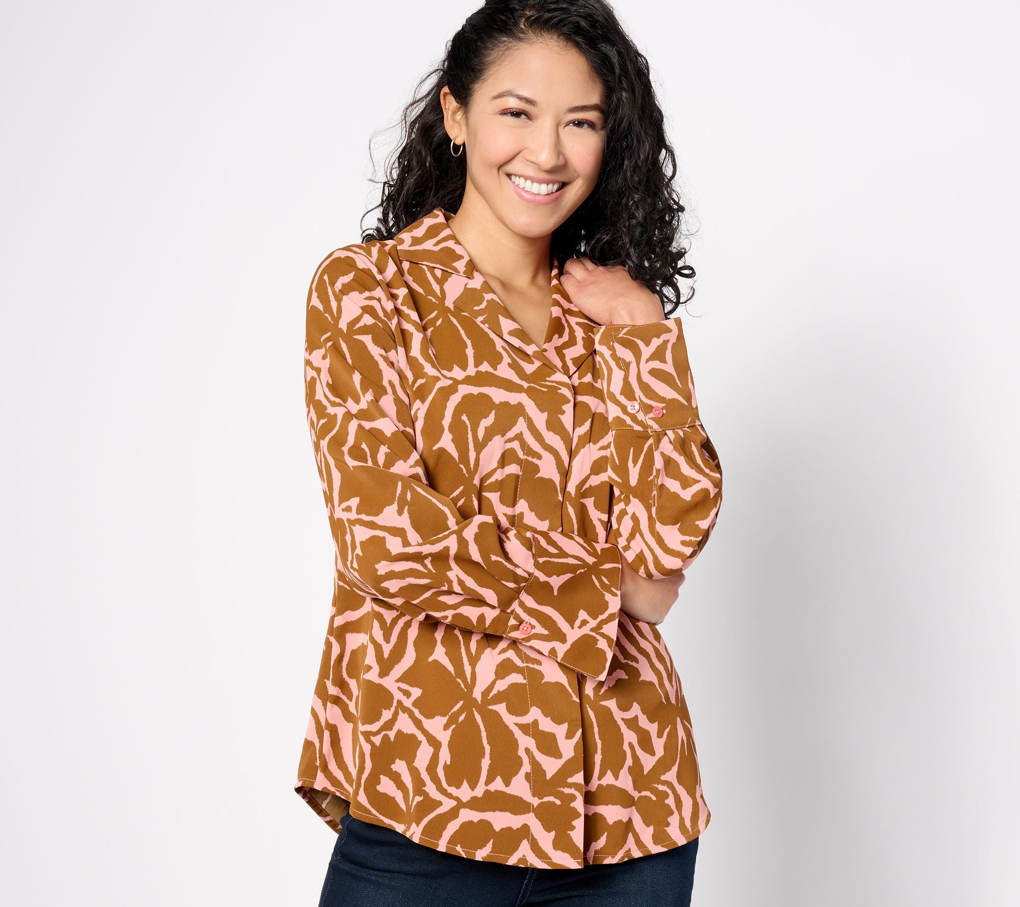 BEAUTIFUL by Lawrence Zarian Stretch Sateen Collar Blouse - Muted Peony