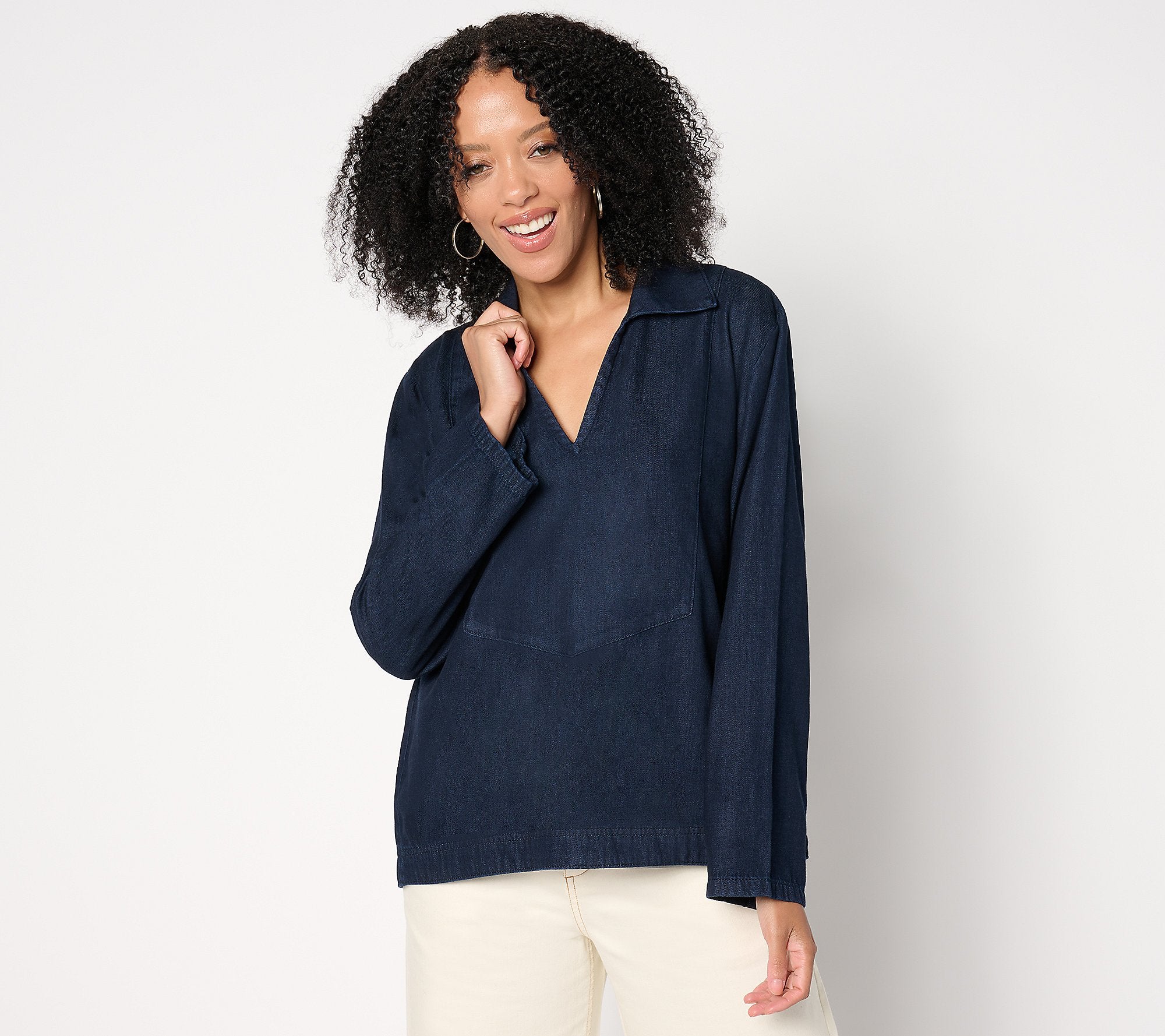 Eden Drapey Denim Popover Blouse