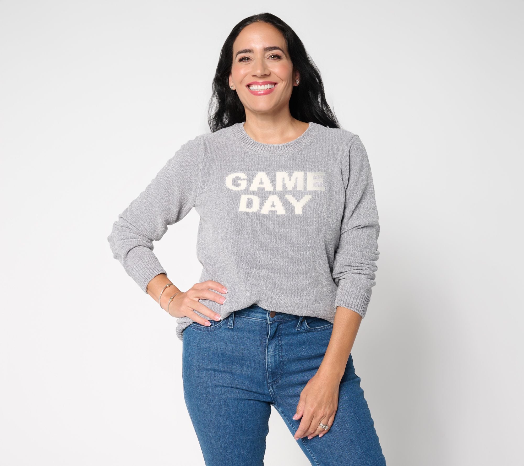Chenille Crewneck Message Sweater - Pebble/GameDay