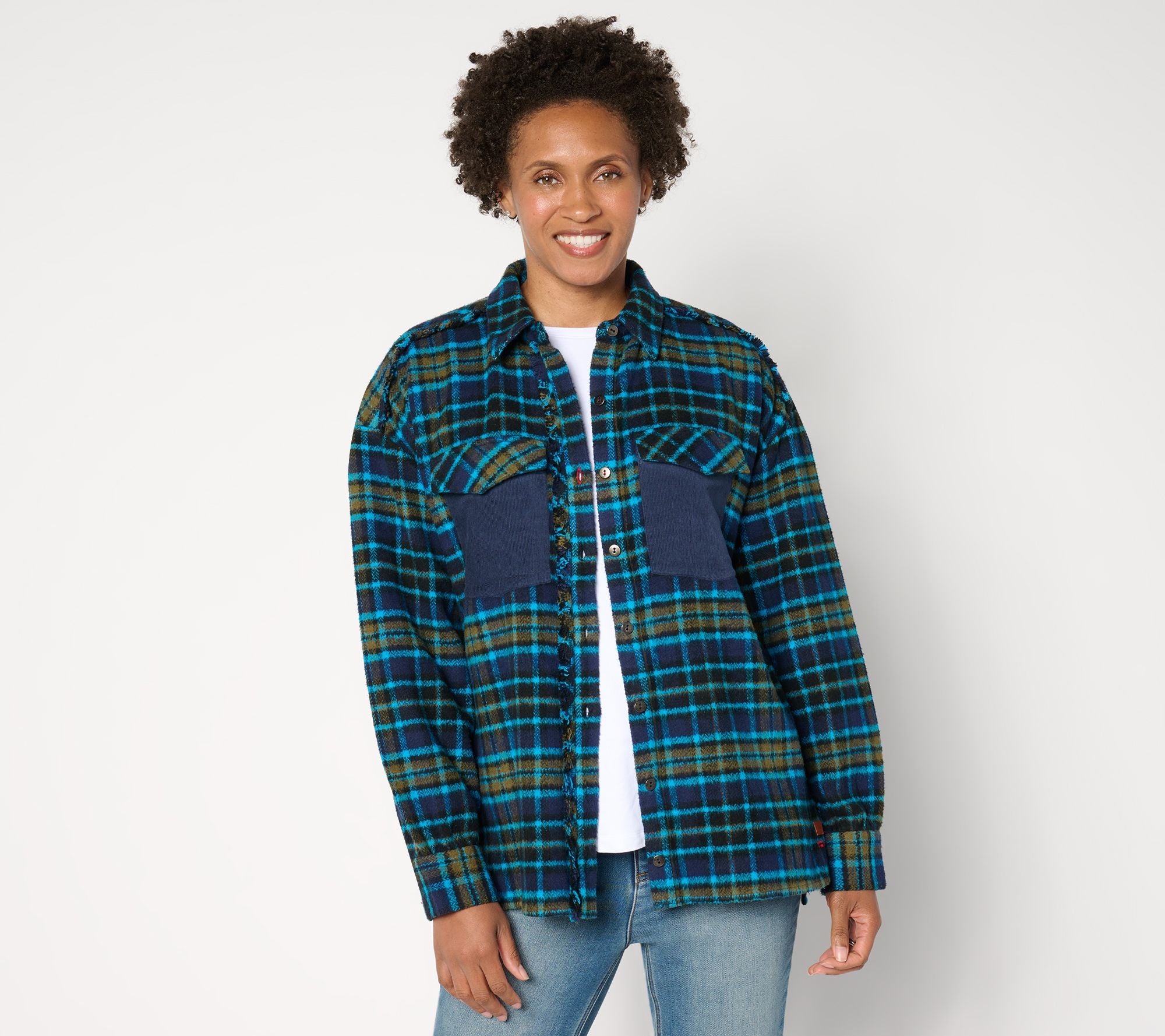 Plaid Button-Front Long Sleeve Shacket