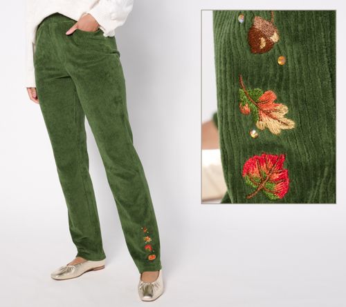 Embroidered Fall Folly Corduroy Pants