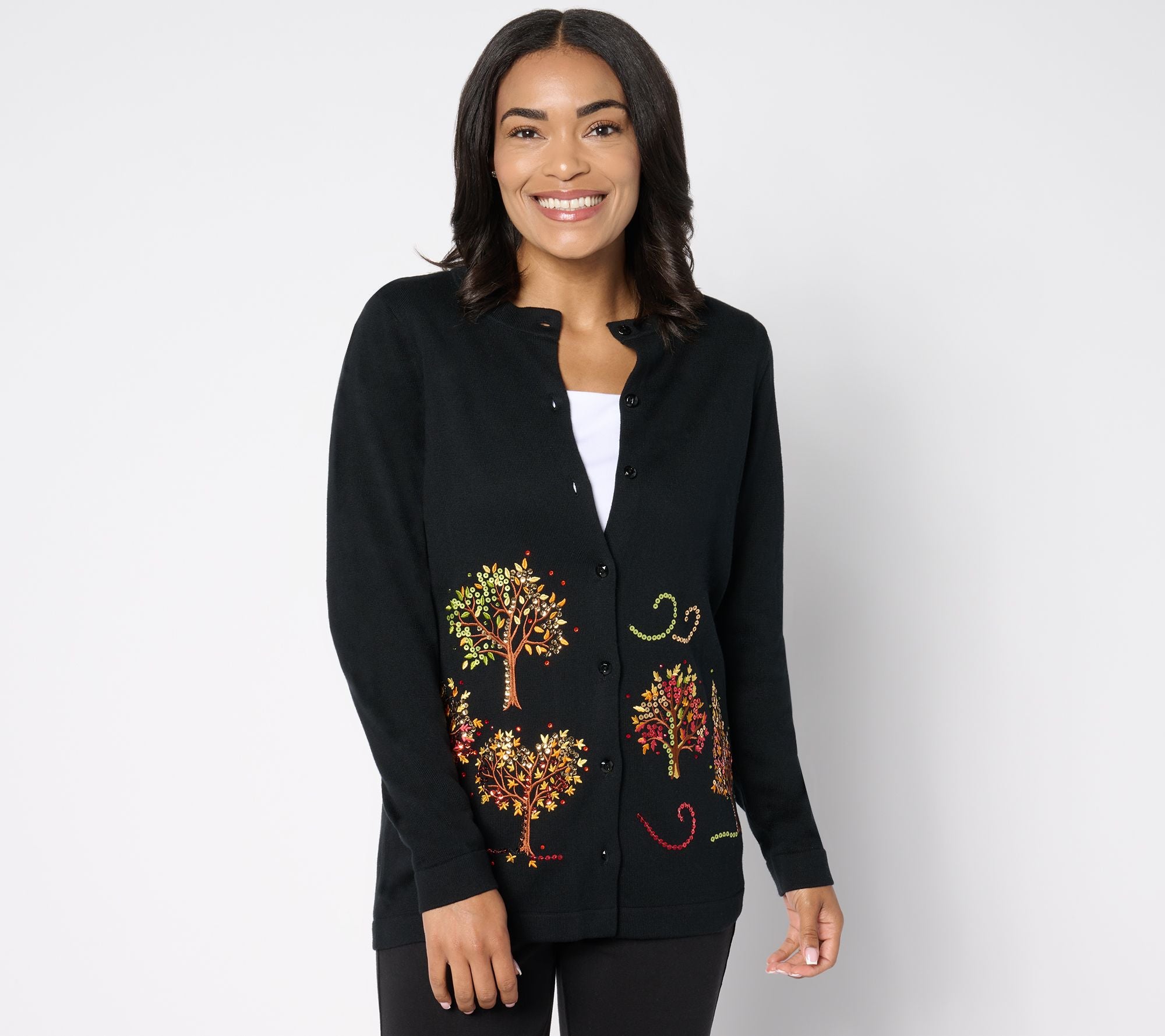 Fall Foliage Cardigan Sweater - Black
