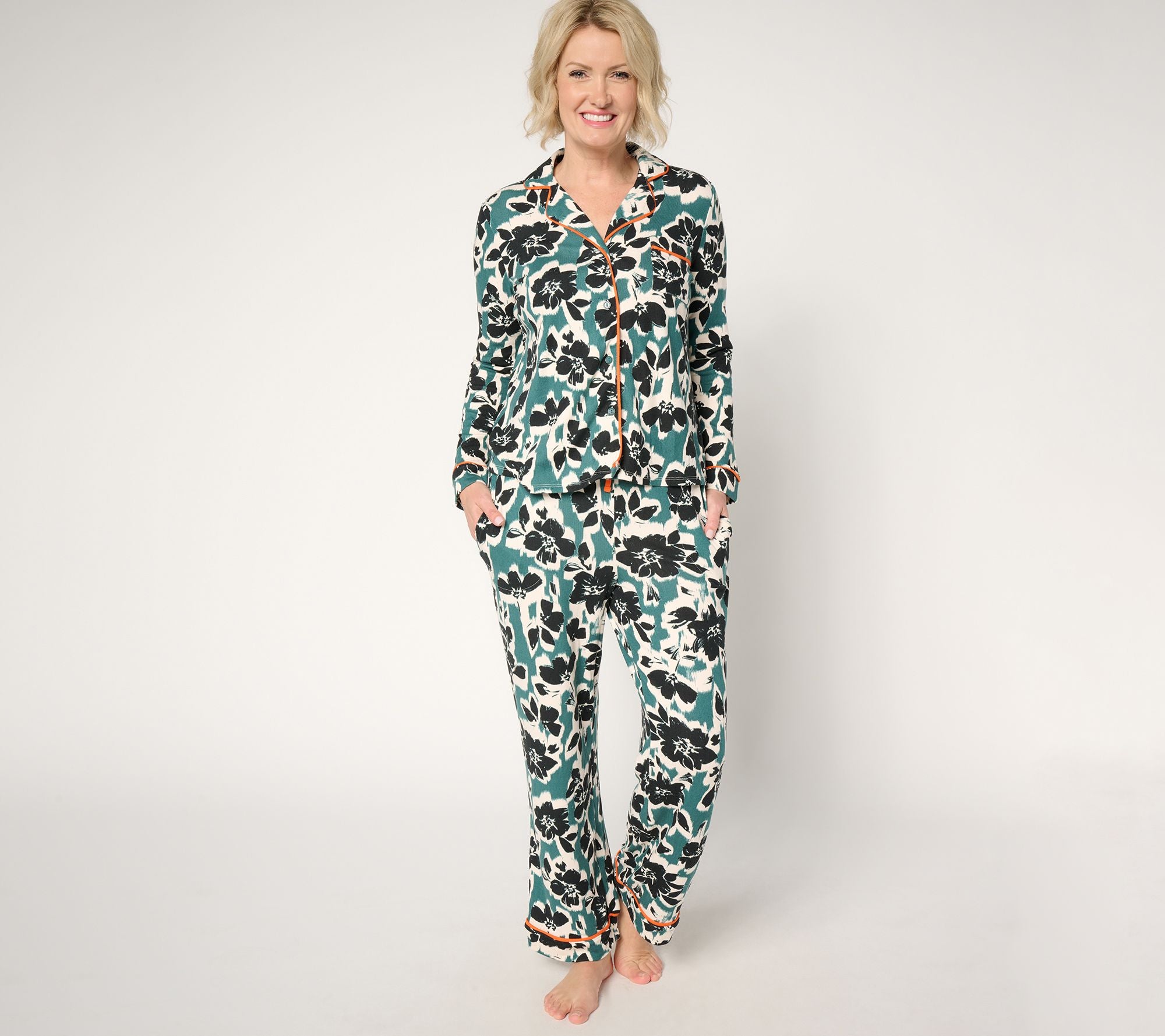 Pillowsoft Notch Collar Pajama Set - Ikat Floral