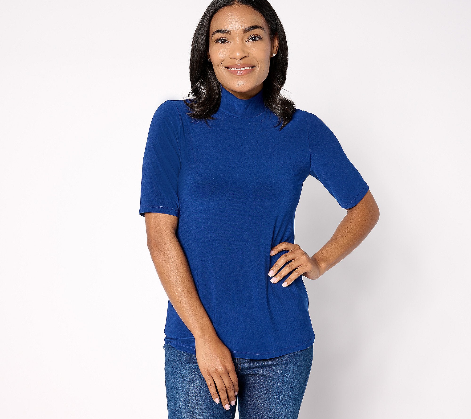 Mock Neck Top with Elbow Sleeves