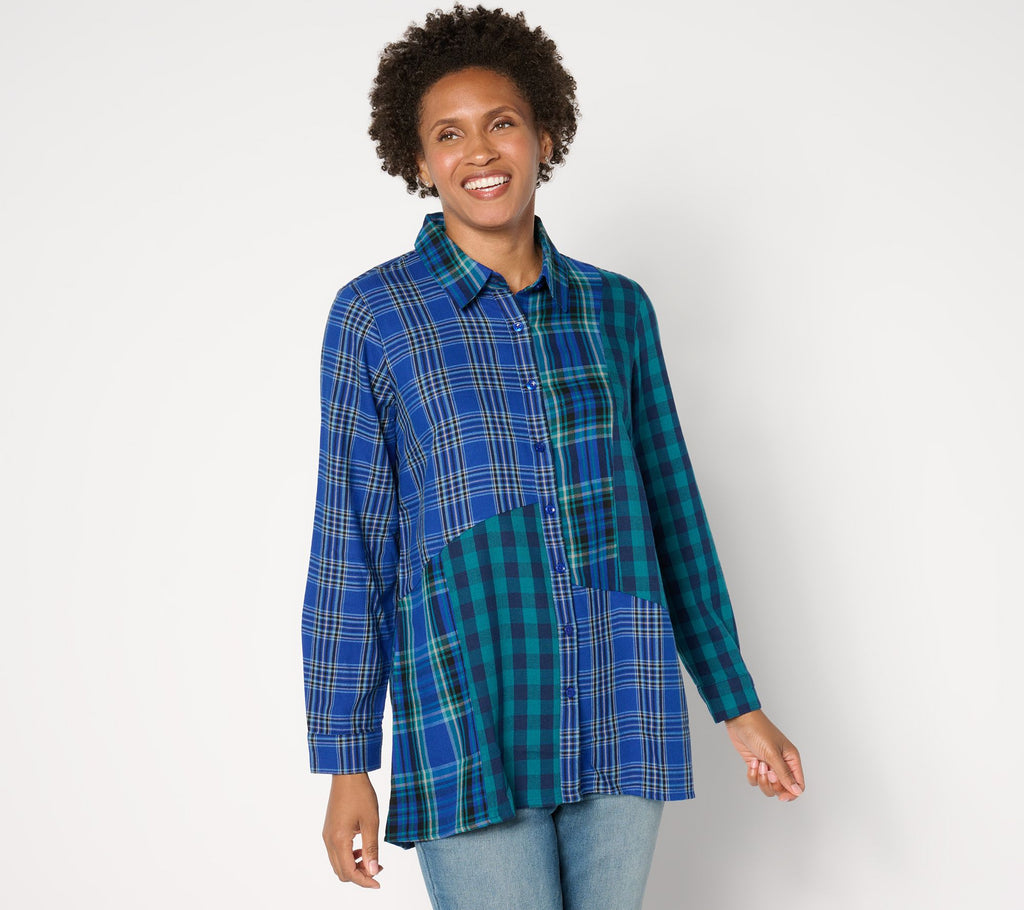 Into the Mix Plaid Tunic - Stargazer Blue