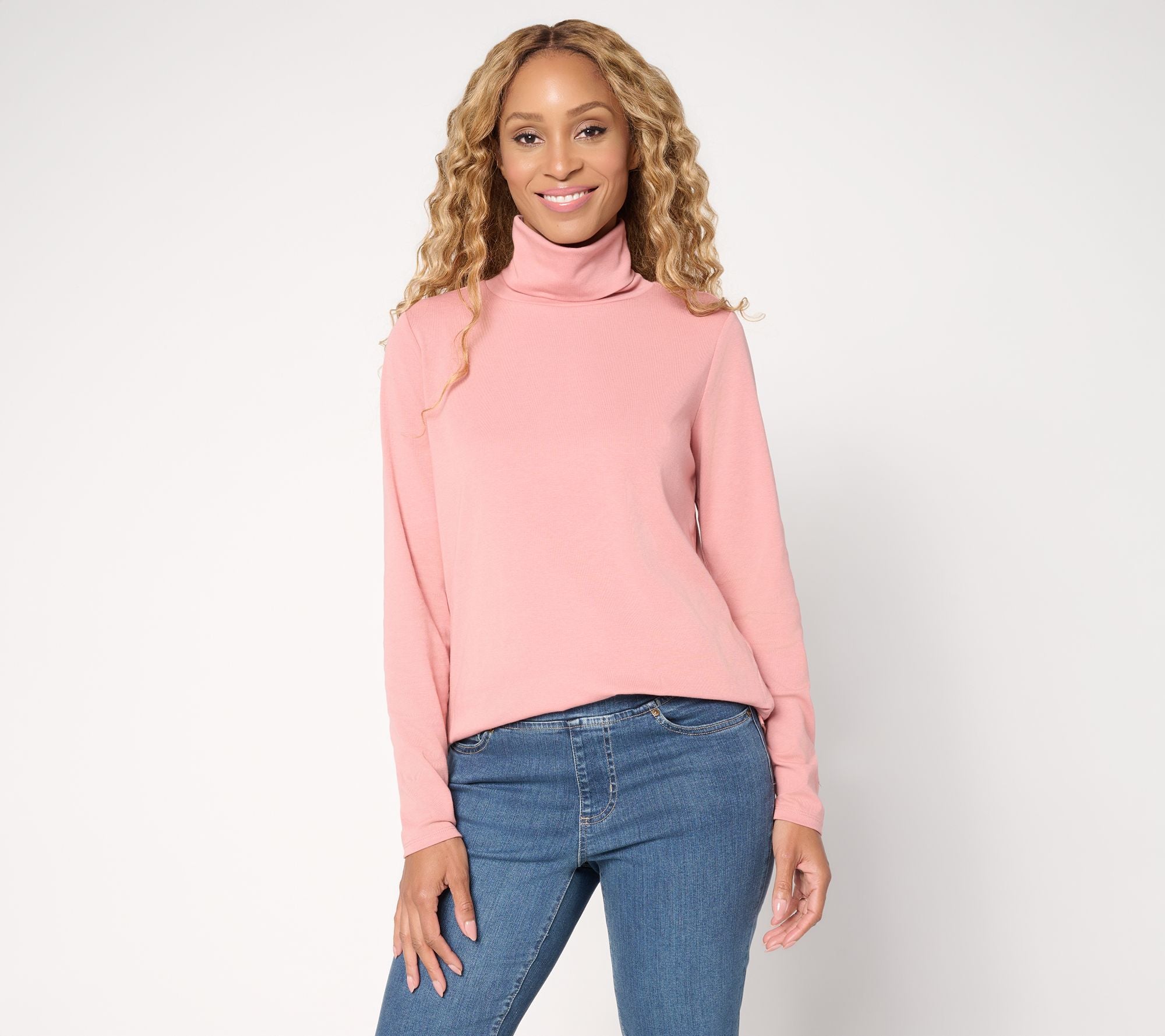 TripleLuxe Micro Ribbed Turtleneck - Rose