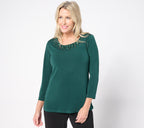 Artisan Embellished Neck Top with 3/4 Sleeves