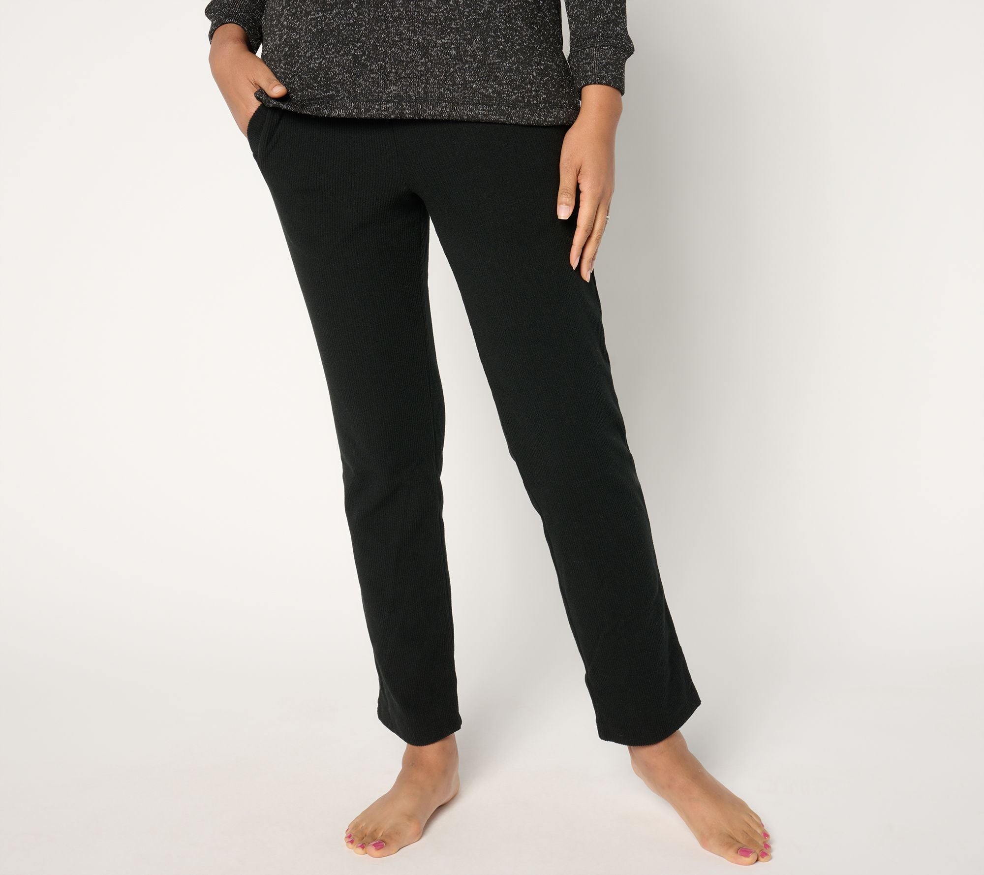 Ribbed Fleece Straight Pant - Black