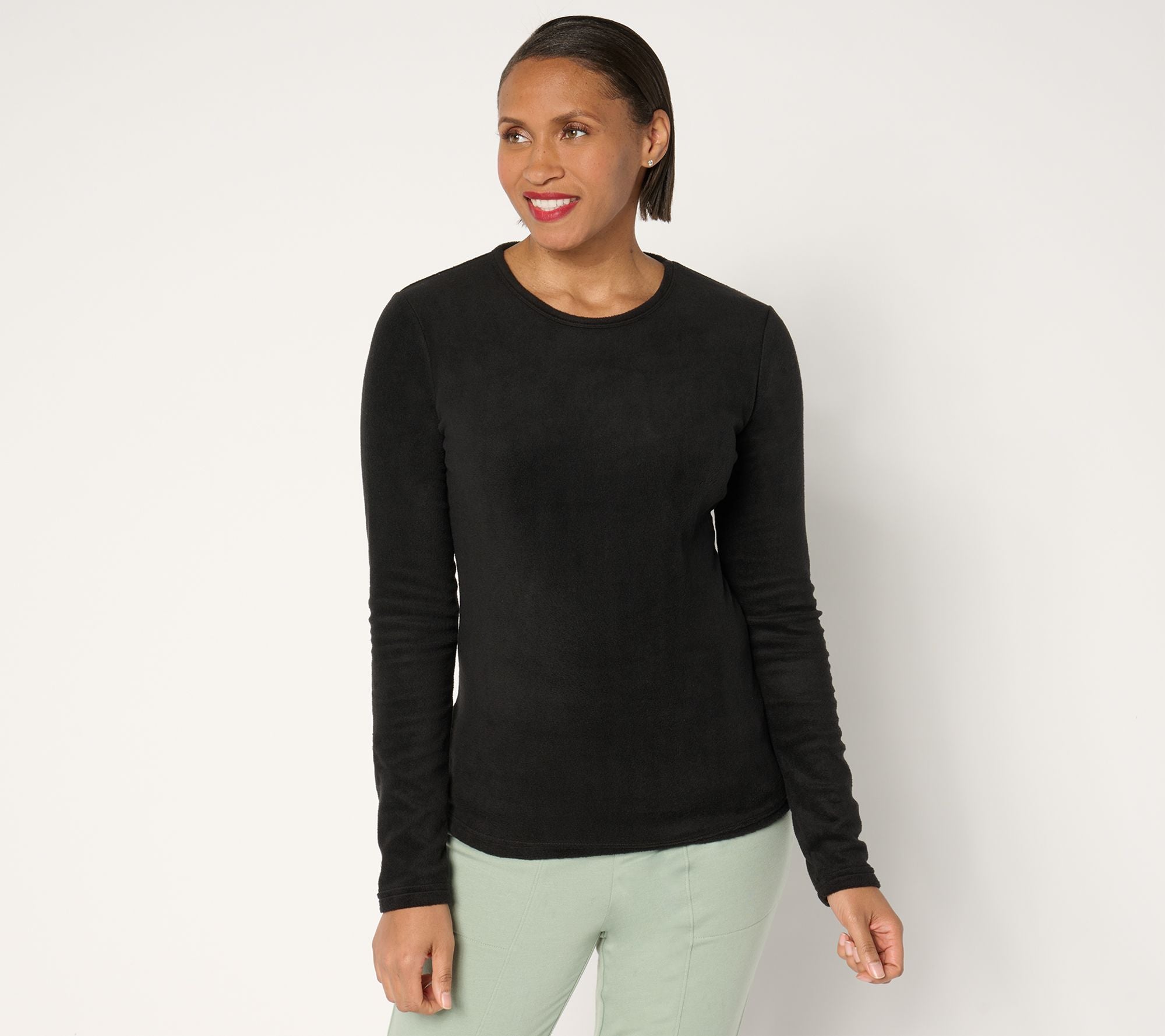 Base Layers Fleecewear with Stretch Long Sleeve Top - Black