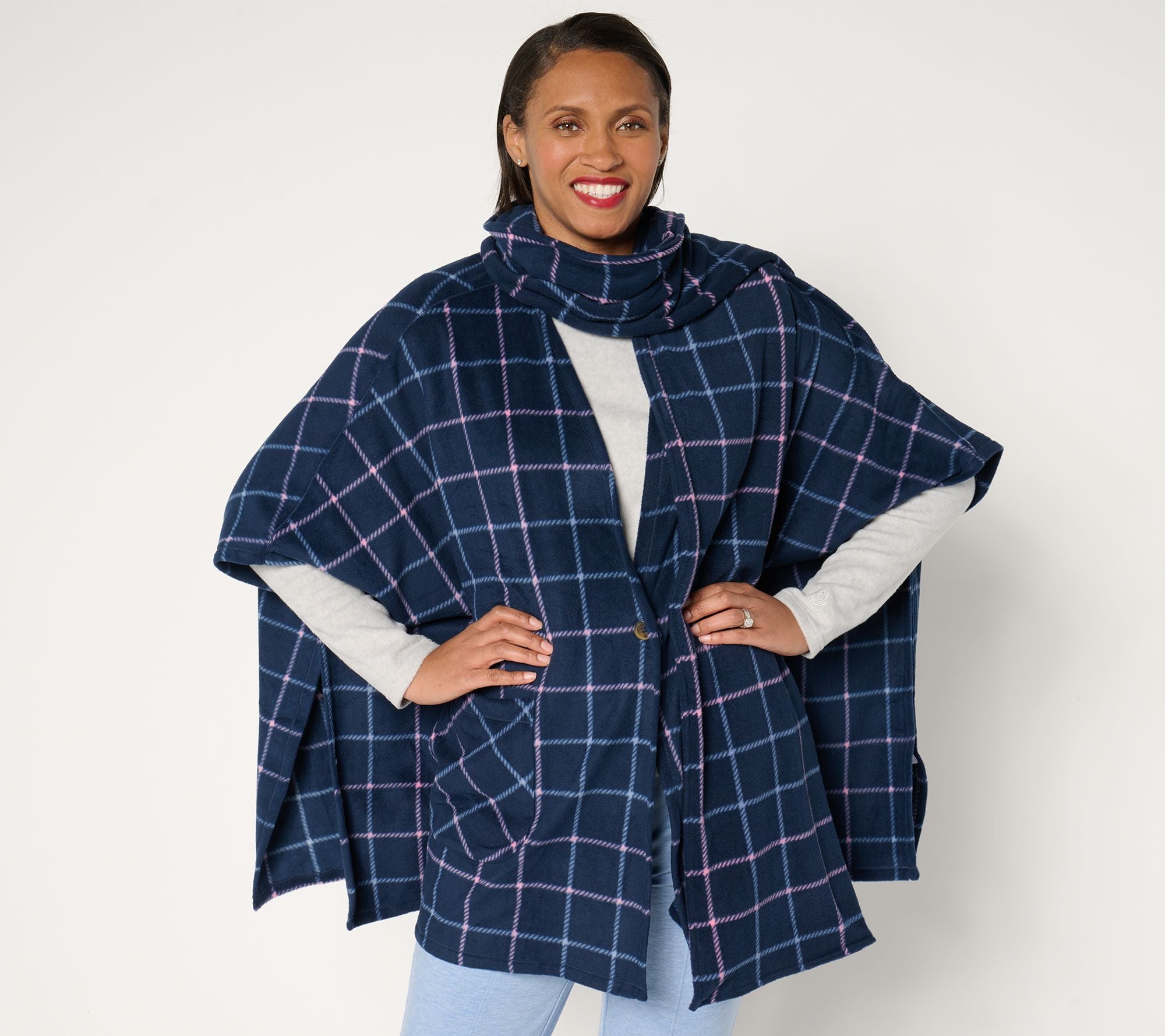 Fleecewear with Stretch Open Wrap with Removable Scarf - Navy Stitch