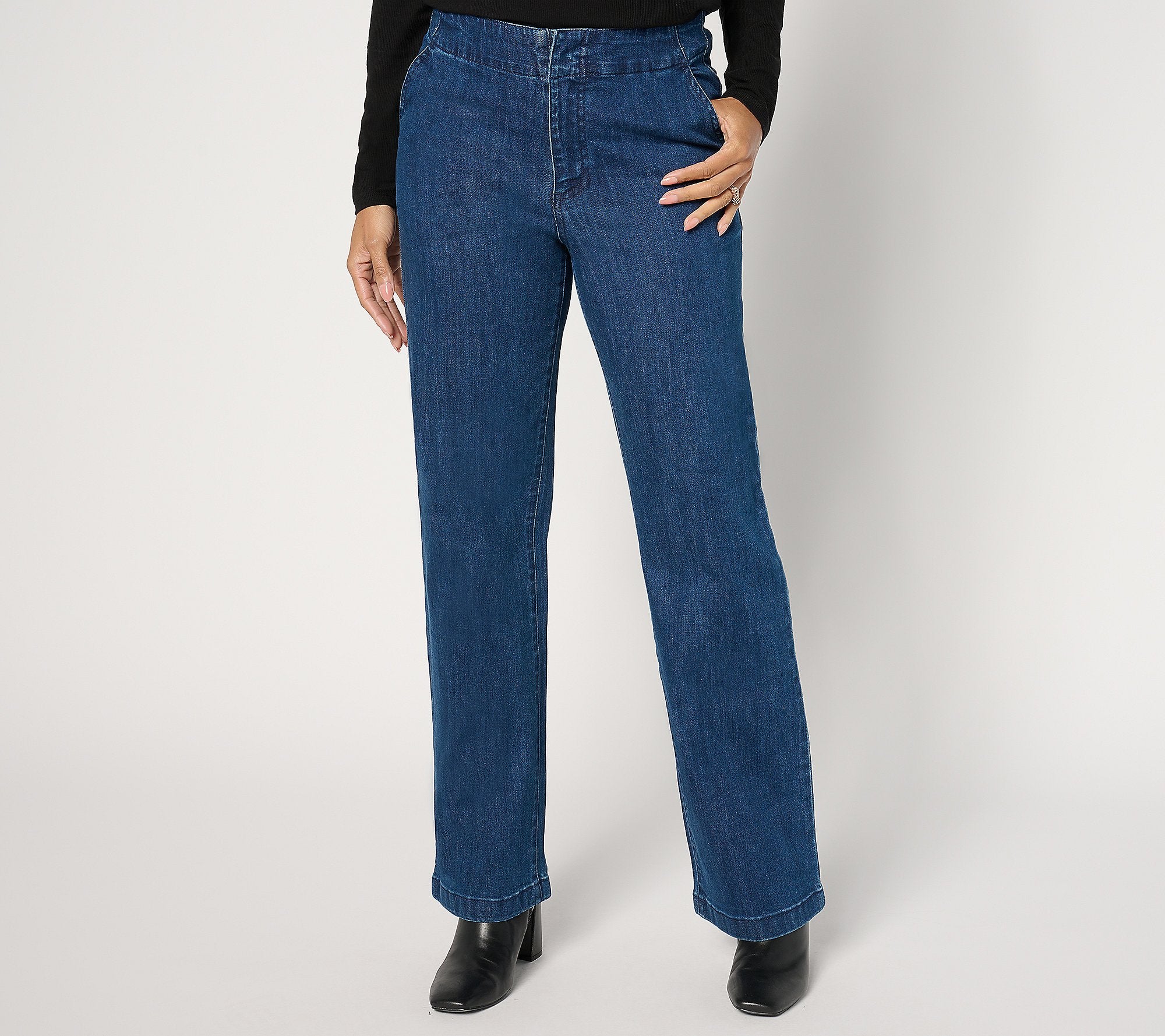 Stretch Denim Wide Leg Trouser Jean - Deep Indgo/Dark