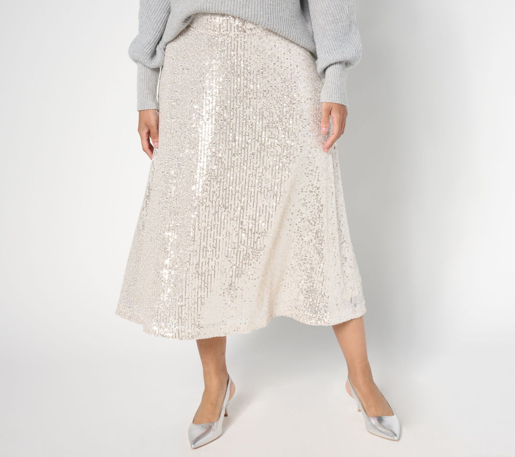 Always Isaac Knit Sequin Midi Skirt - Champagne