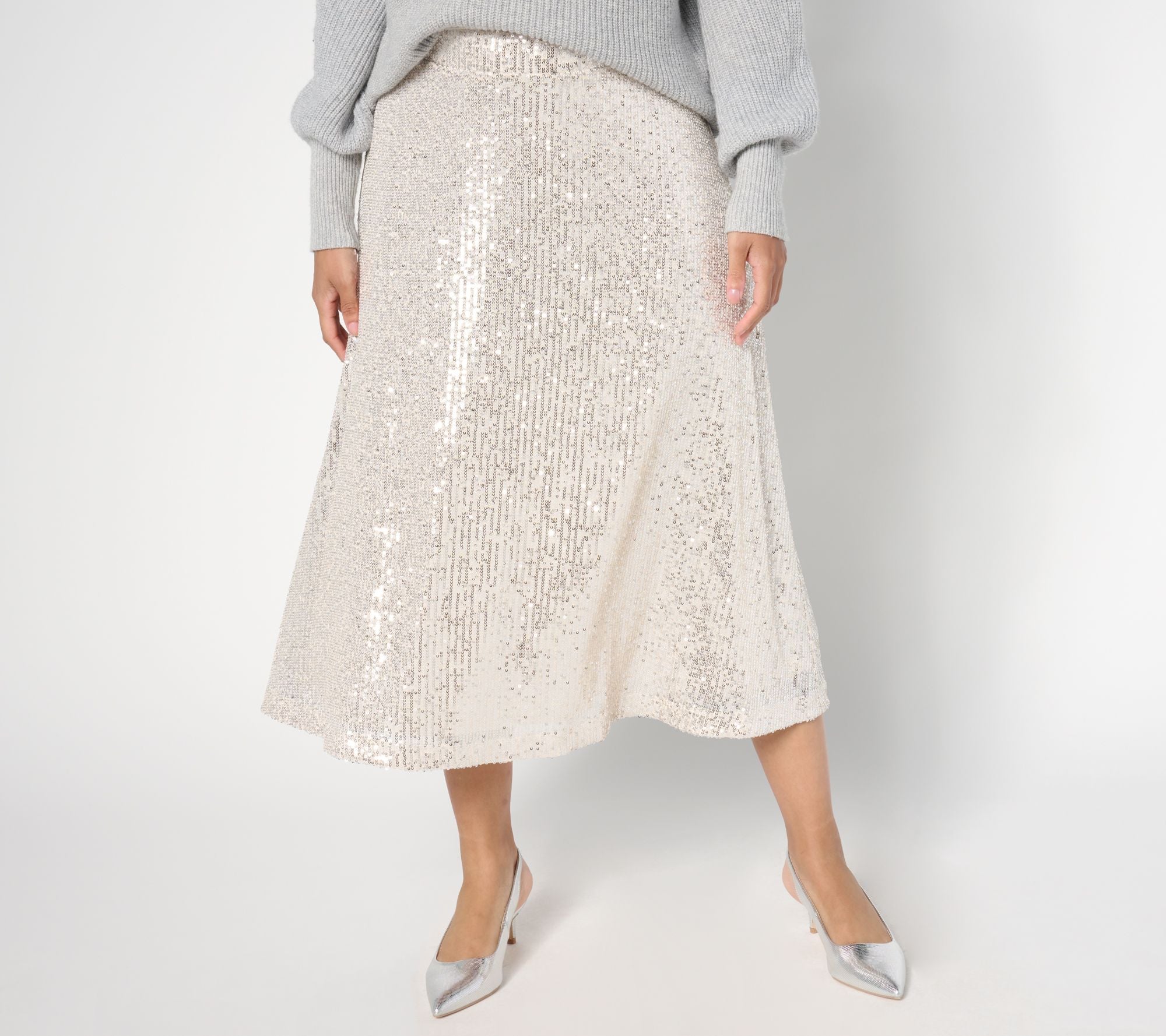 Always Isaac Knit Sequin Midi Skirt - Champagne
