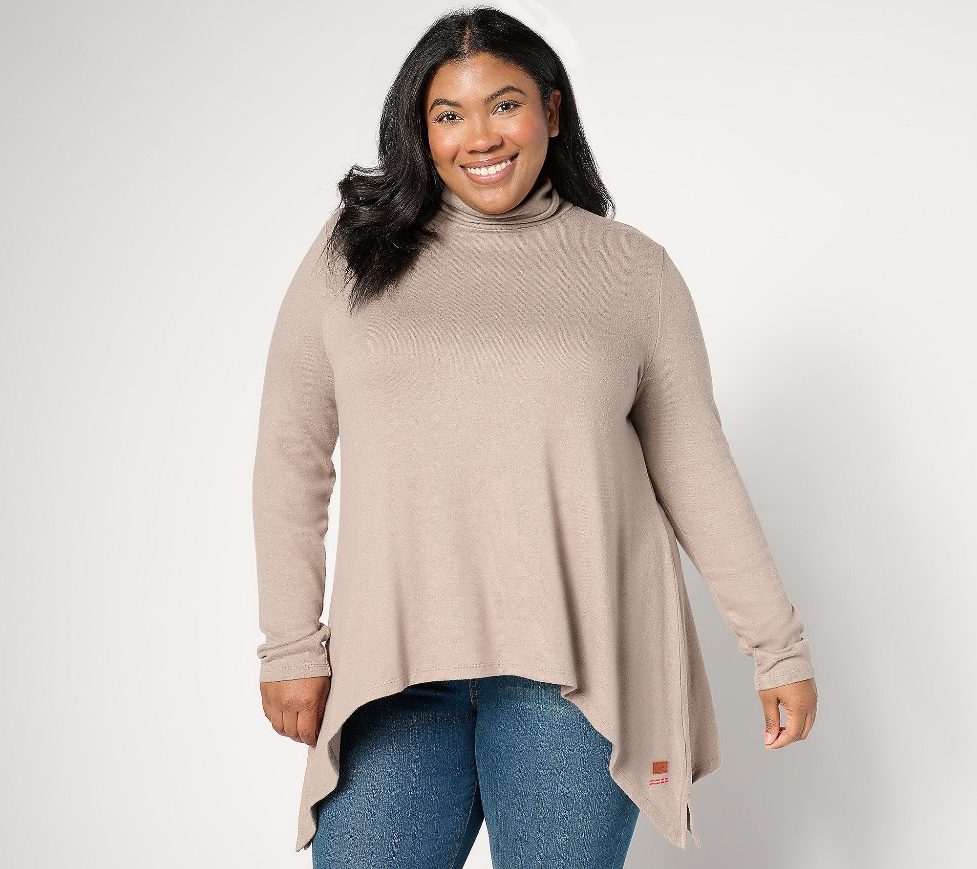 Comfy Turtleneck Sharkbite hem Long-Sleeve Top