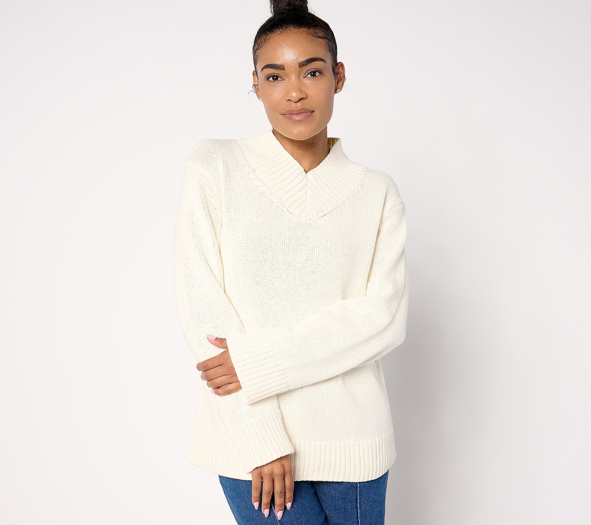 Wide Rib V-Neck Pullover Sweater