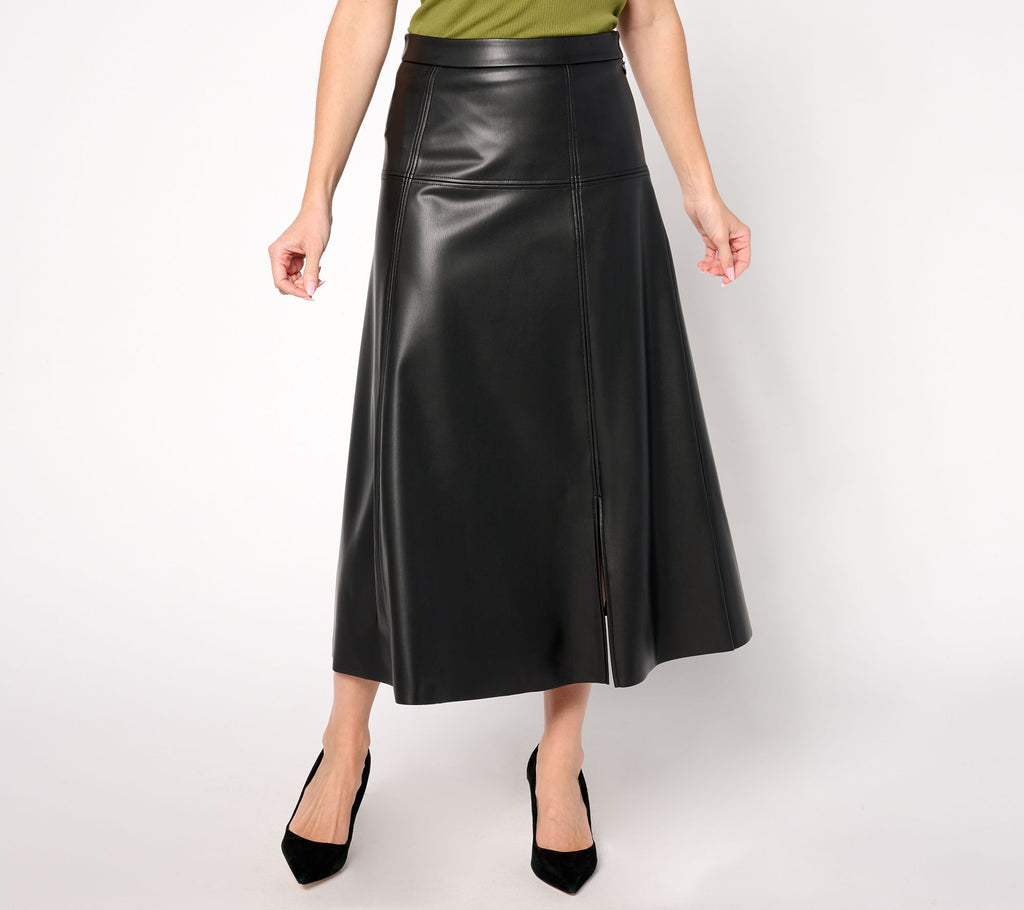 Black Label Faux Leather A-Line Skirt - Black