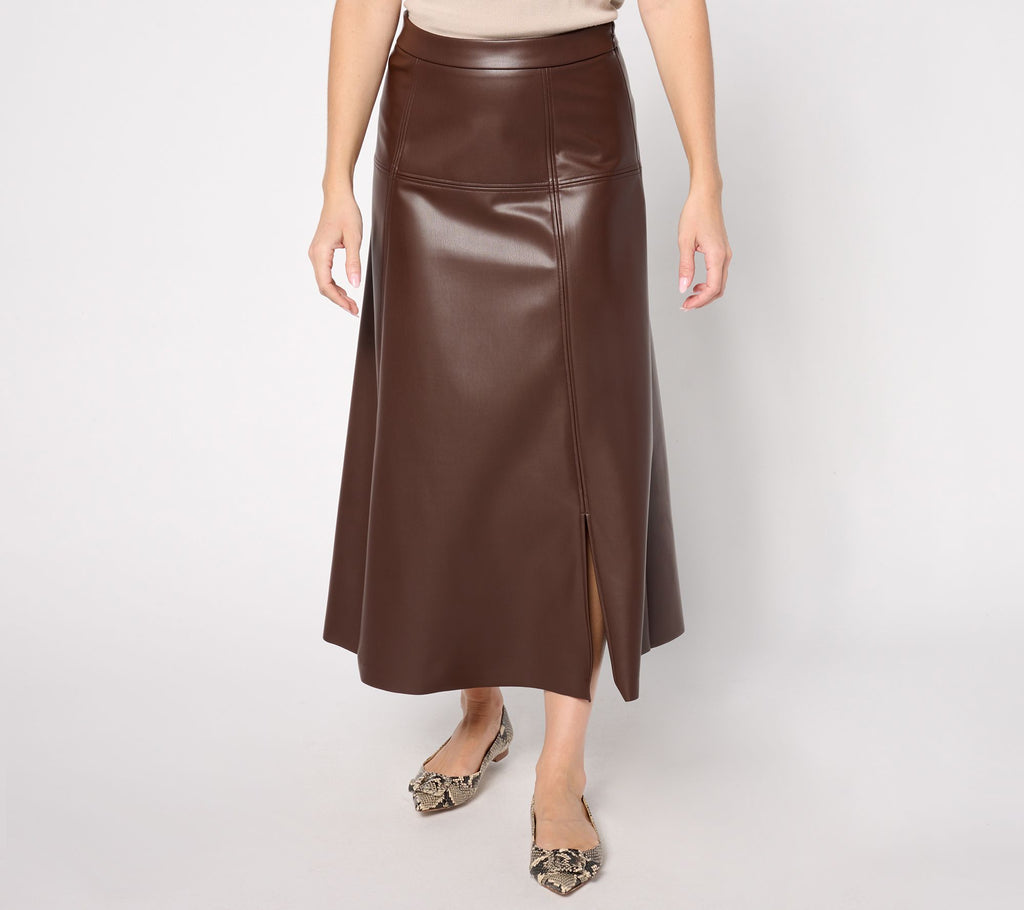 Black Label Faux Leather A-Line Skirt - Chestnut