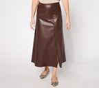Black Label Faux Leather A-Line Skirt - Chestnut