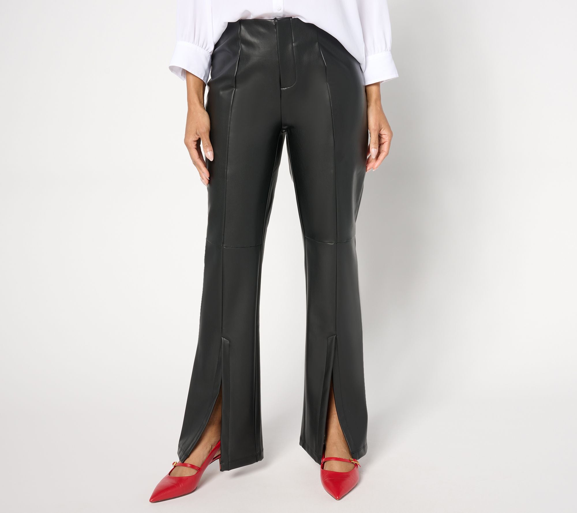 Black Label Faux Leather Flare Pant - Black