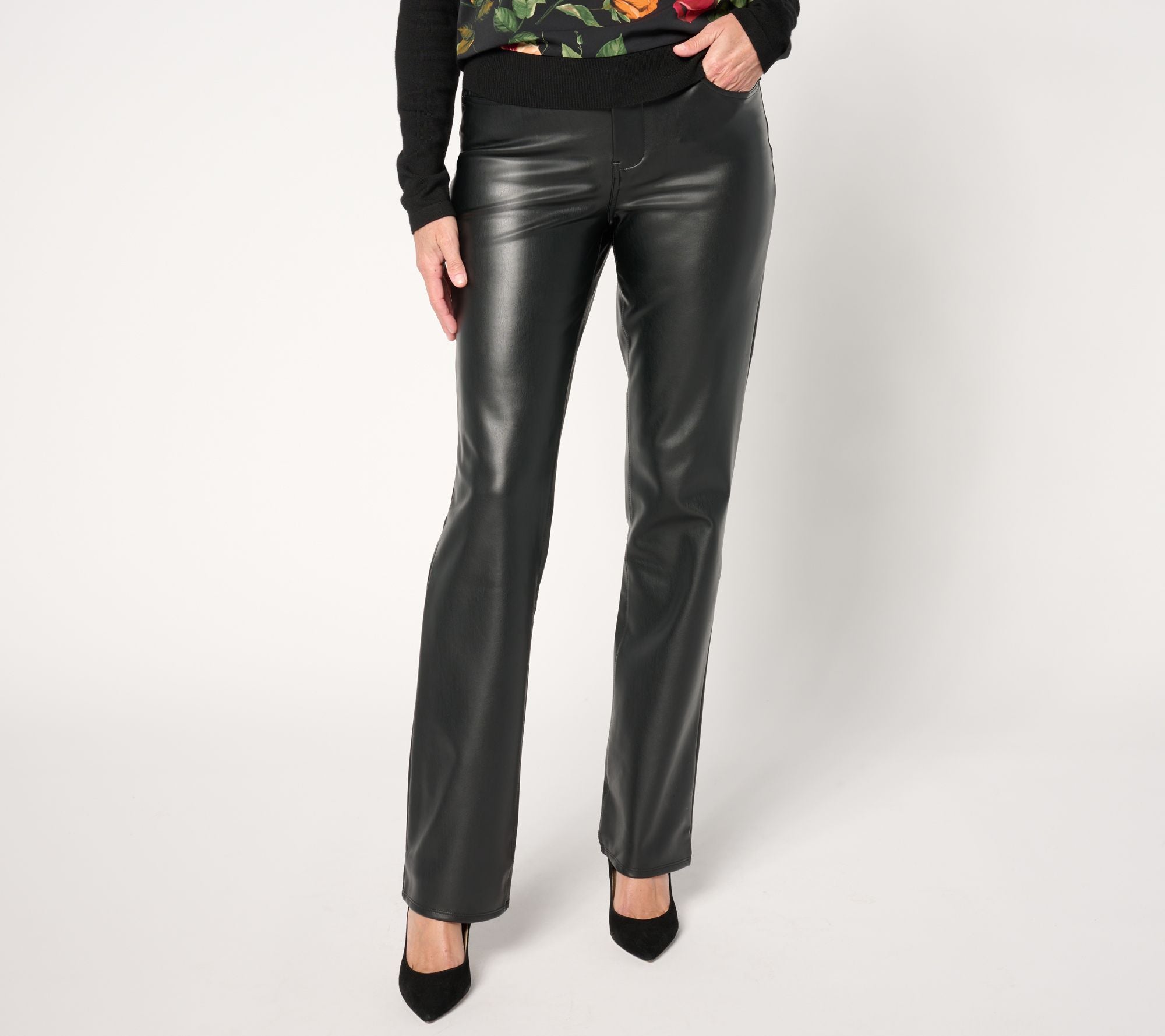 Marilyn Straight Faux Leather Pant - Black - Black