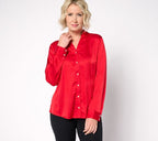 Satin Long-Sleeve Button-Front Top