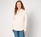 Satin Long-Sleeve Button-Front Top - Vanilla Cream