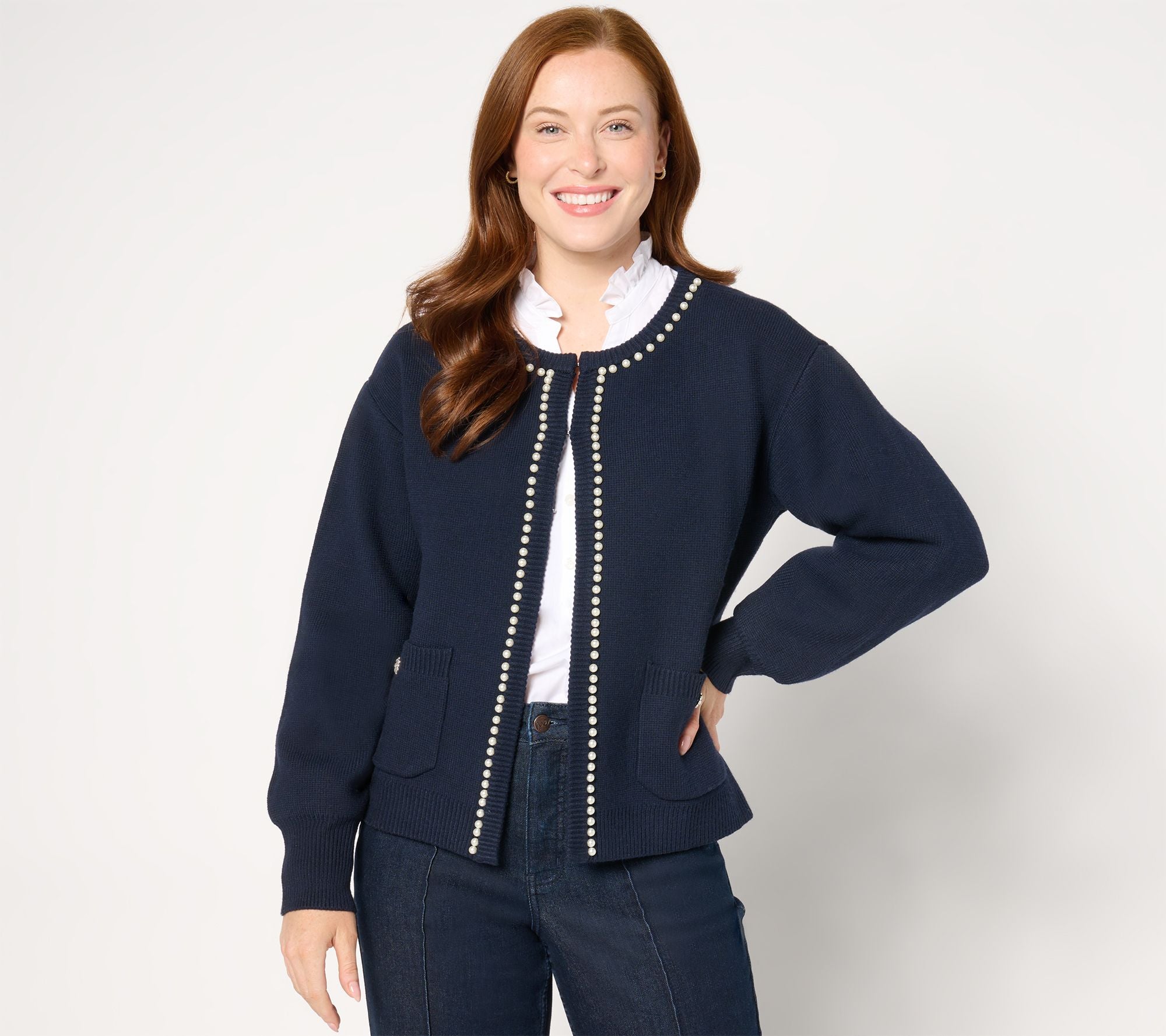 x Amy Stran Pearl Embellished Cardigan - Navy