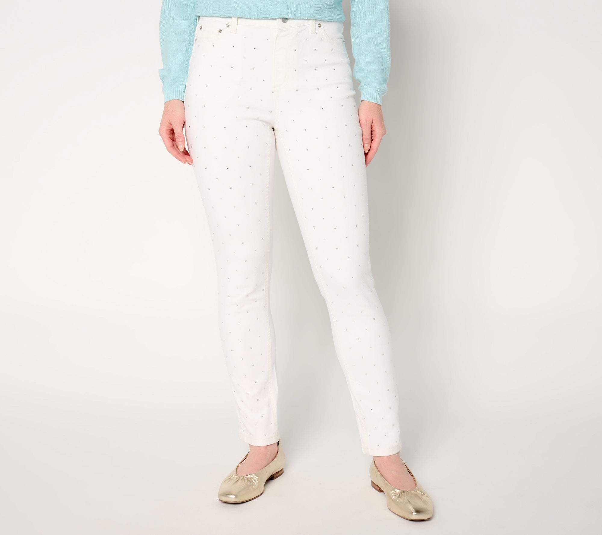 Color Classic Denim Sparkle Front Ankle Jean - Winter White