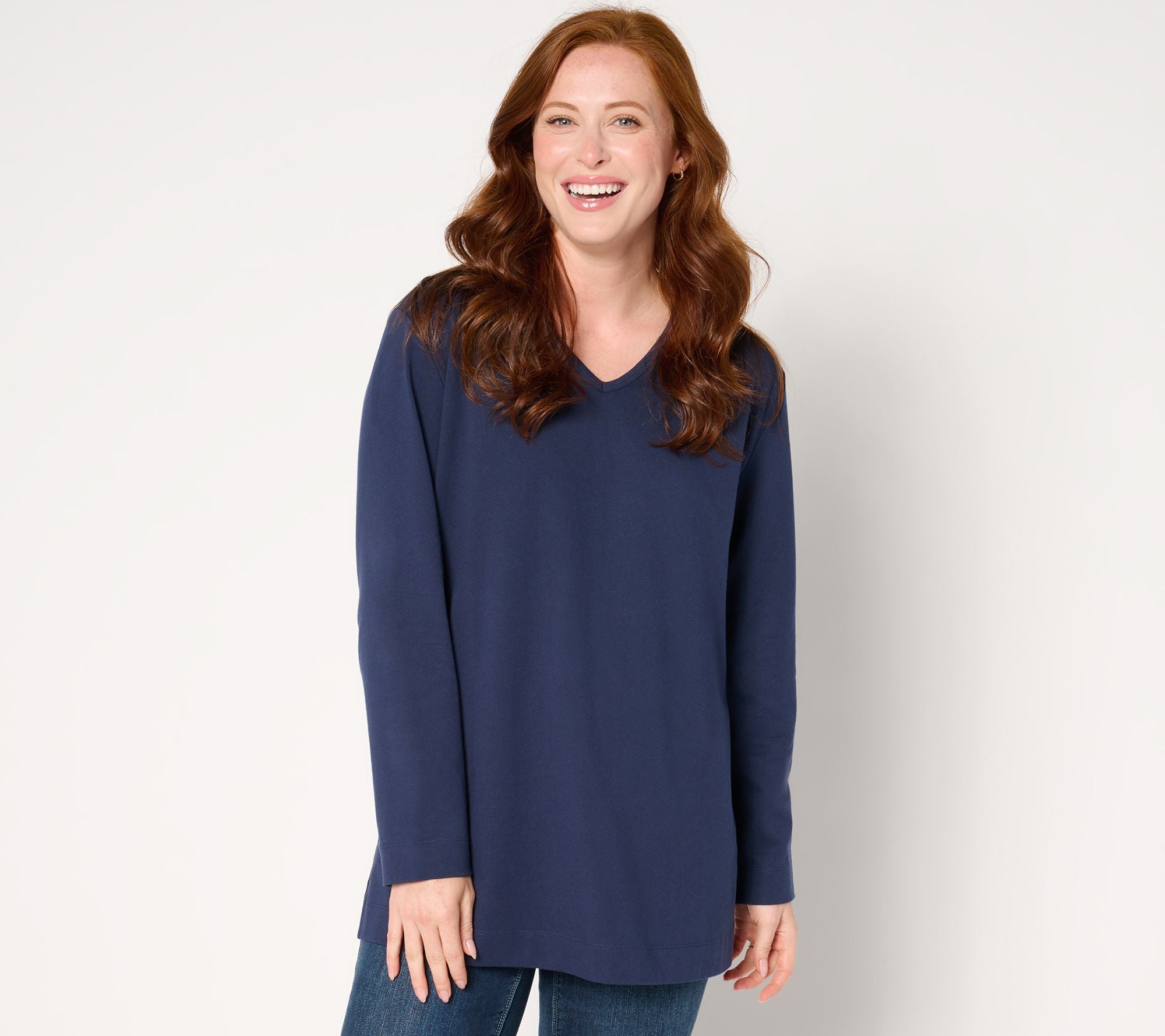 Essentials Cotton Jersey Oversized V Neck Tunic - Navy