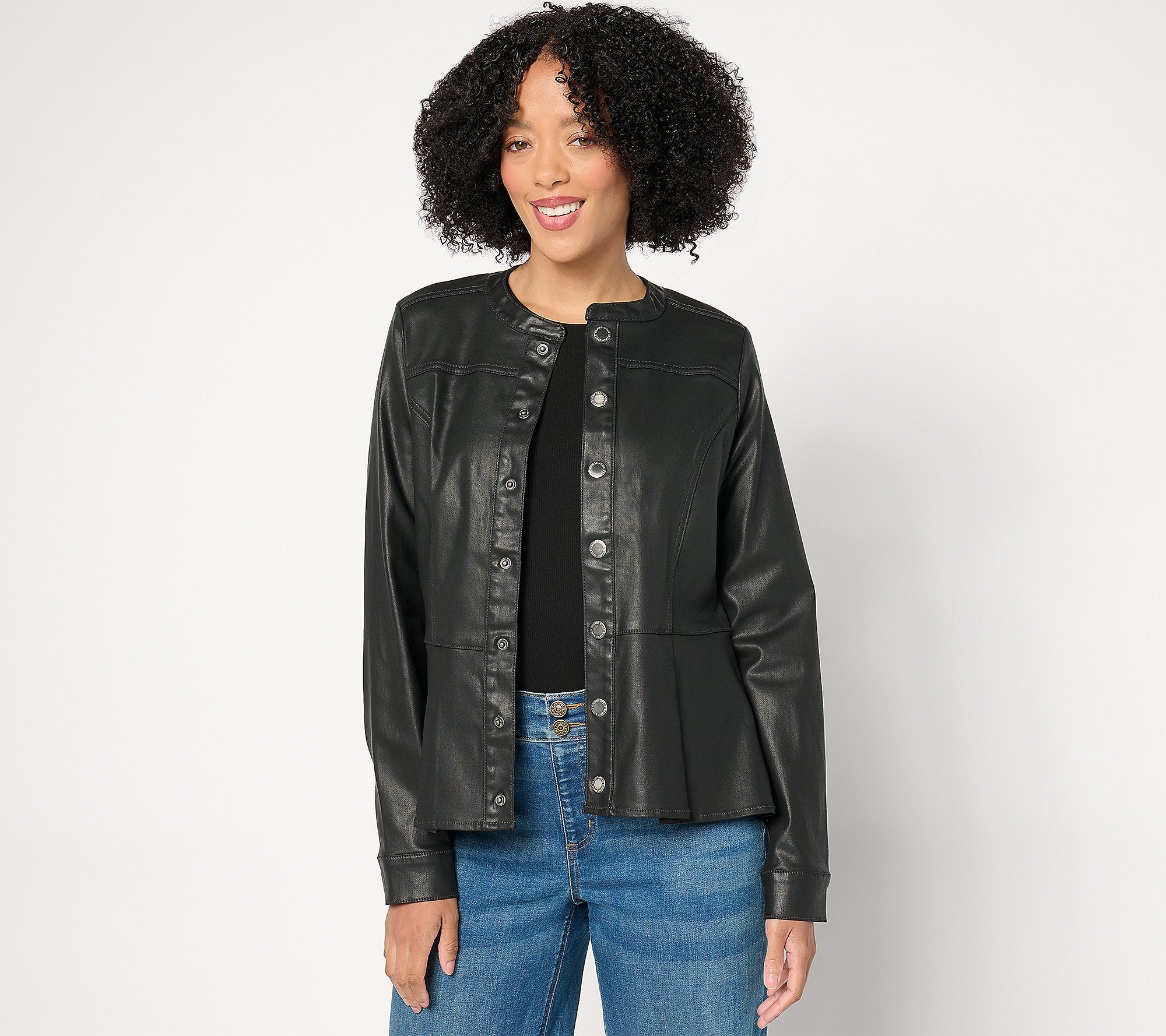 Coated Denim Peplum Jacket
