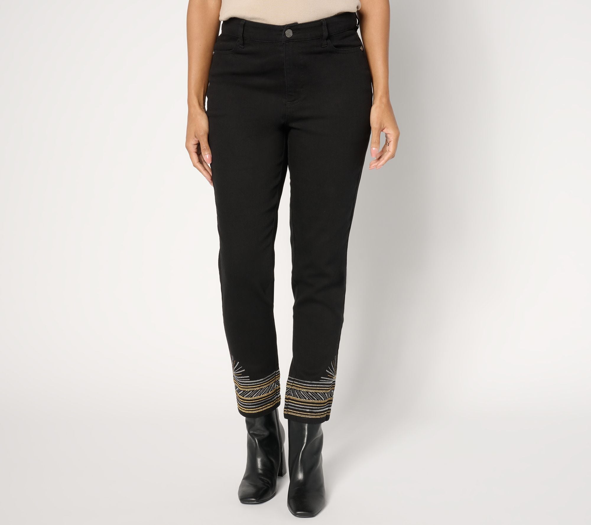 Embellished Hem Straight Leg Jean - Black - Black