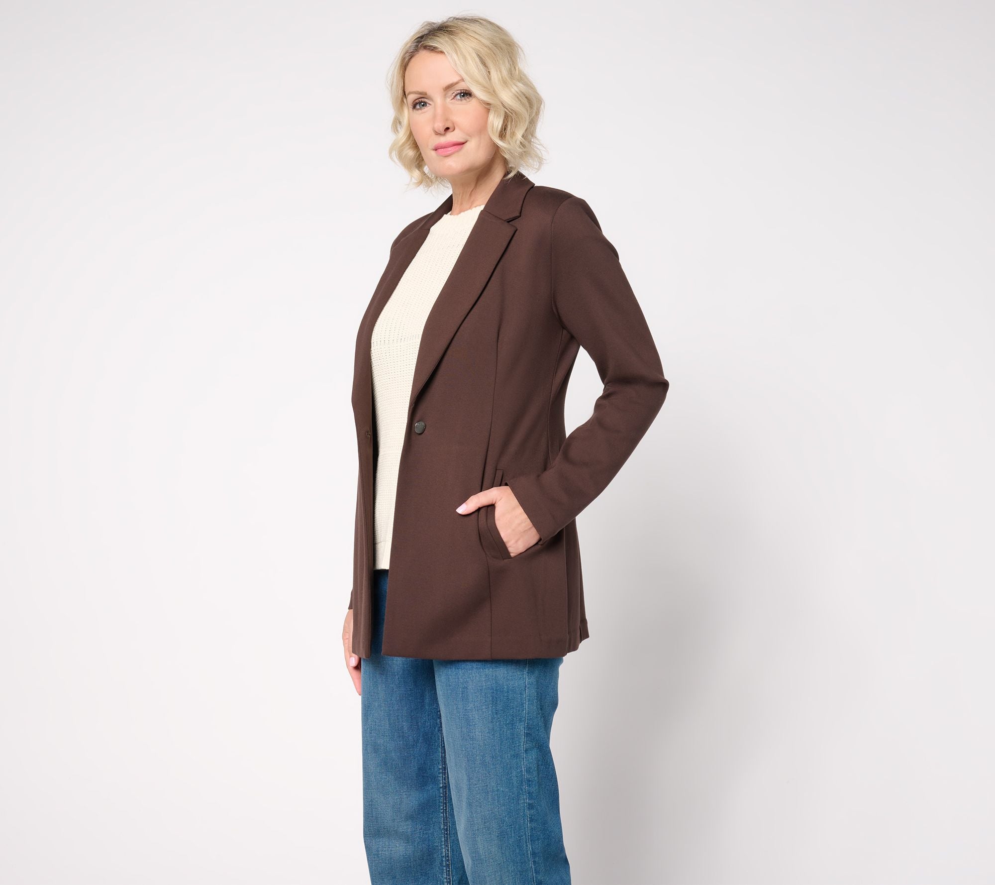 Feminine Ponte Blazer - Chestnut